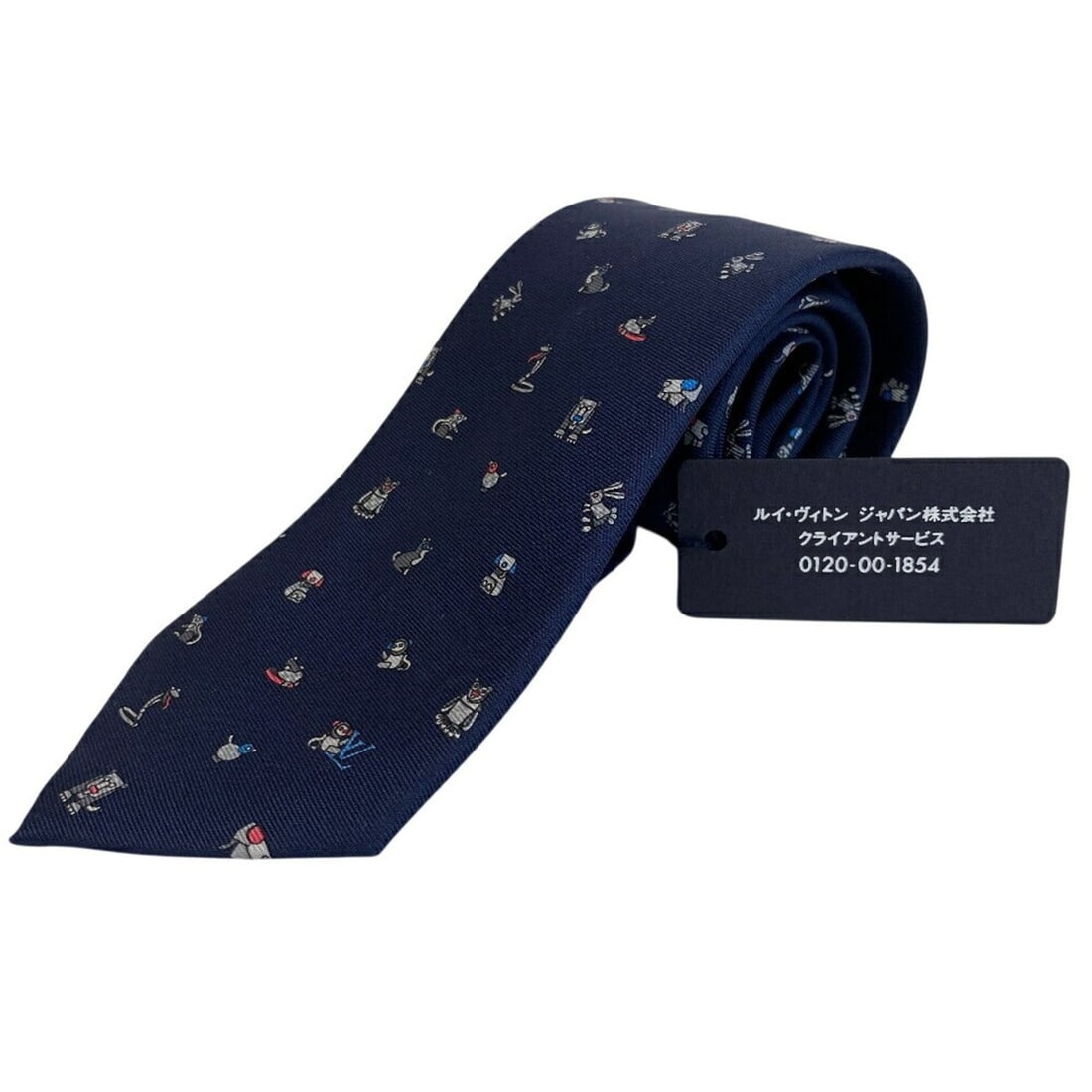 LOUIS VUITTON M71024 Cravat 6.5M Animal Print Tie, Navy: --- Catalog ---Category: SizeTotal Length: 150cm / 59.05''Category: DesignType: CravatColor: Blue, Gray, Navy, Red color, WhiteStyle: Business, FormalGender: MenMaterial: Silk Category: GeneralMPN: