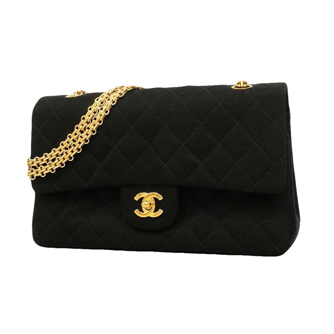 Chanel Matelassé Shoulder Bag, Double Flap, Chain, Cotton, Black, Women's: --- Catalog ---Category: SizeSize (HxWxD): 16cm x 25.5cm x 7cm / 6.29'' x 10.03'' x 2.75''Category: DesignType: Shoulder bagColor: BlackGender: WomenMaterial: Cotton Hardware Color: GoldCategory: Gene