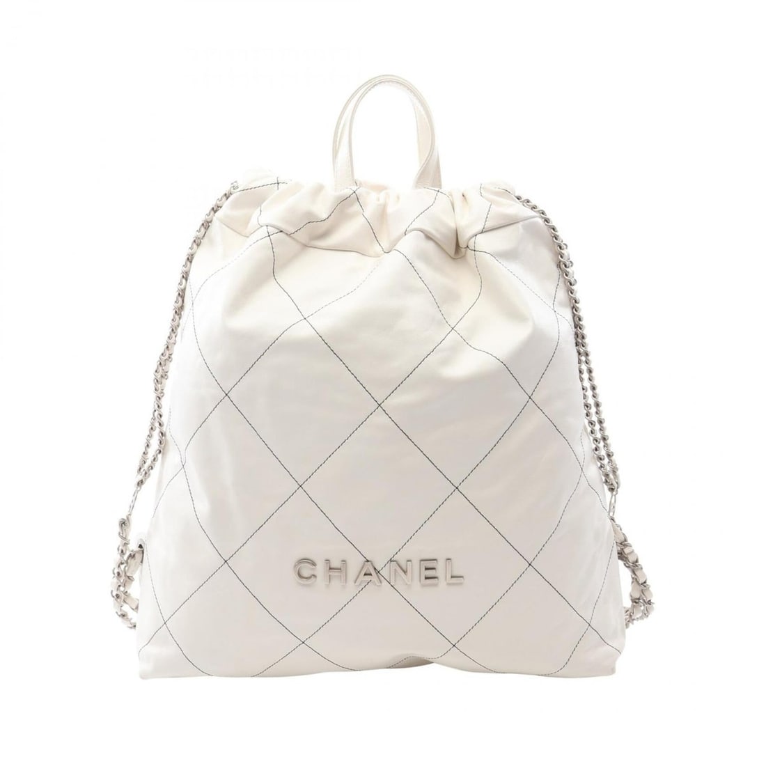 Chanel 22 Large Backpack/Handbag, Leather, Women's, White (AS3313) (1 of 9)
