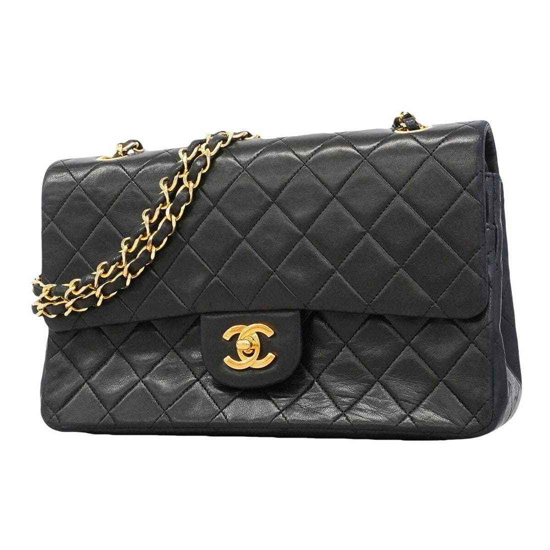 Chanel Matelassé Shoulder Bag, Double Flap, Chain, Lambskin, Black, Women's (1 of 15)