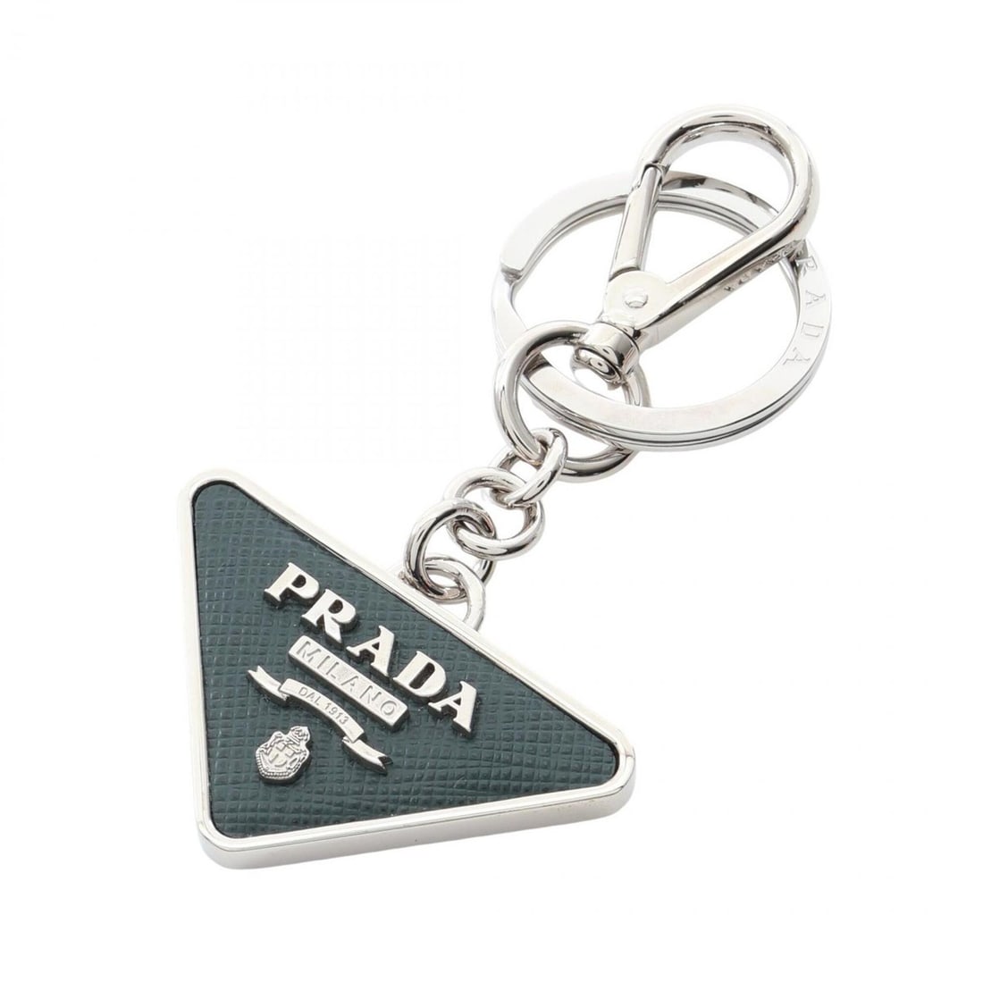 Prada Triangle Logo Keychain Accessory, Saffiano Leather, Metal, Men's/Women's, Green, 2PP080: --- Catalog ---Category: SizeSize (HxWxD): 9.5cm x 5cm / 3.74'' x 1.96''Category: DesignType: KeyringColor: GreenGender: Men,WomenMaterial: MetalCategory: GeneralBrand: Prada--- Item List ---Section: 