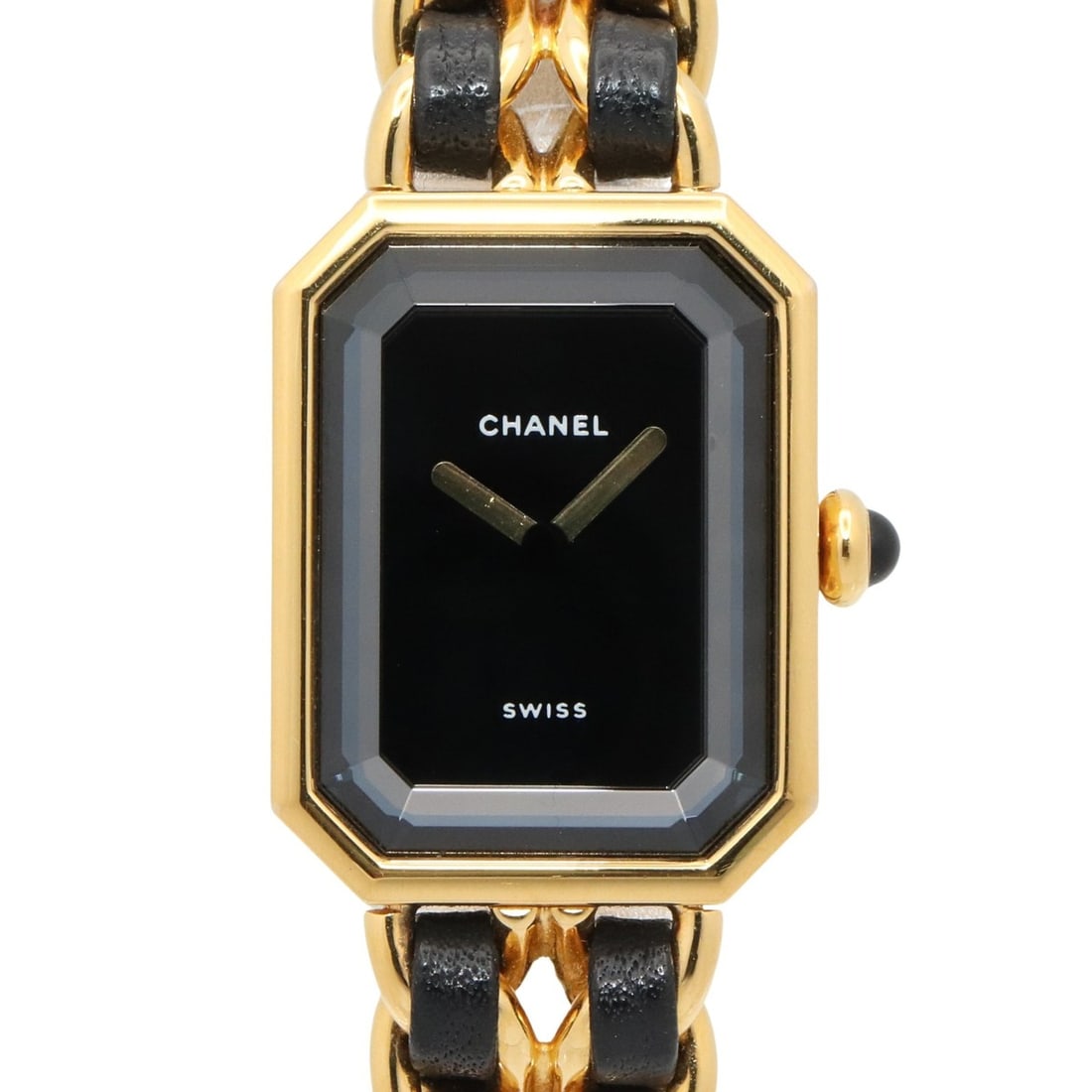 Chanel CHANEL Première L Watch, Gold Plated (GP), Leather Strap, Women's, Black, H0001: --- Catalog ---Category: SizeWrist Size: 16cm / 6.29''Case Diameter: 20mm / 0.79''Category: DesignType: WristwatchGender: WomenColor (Dial): BlackMaterial (Band): Gold plated, LeatherMaterial (Case): 