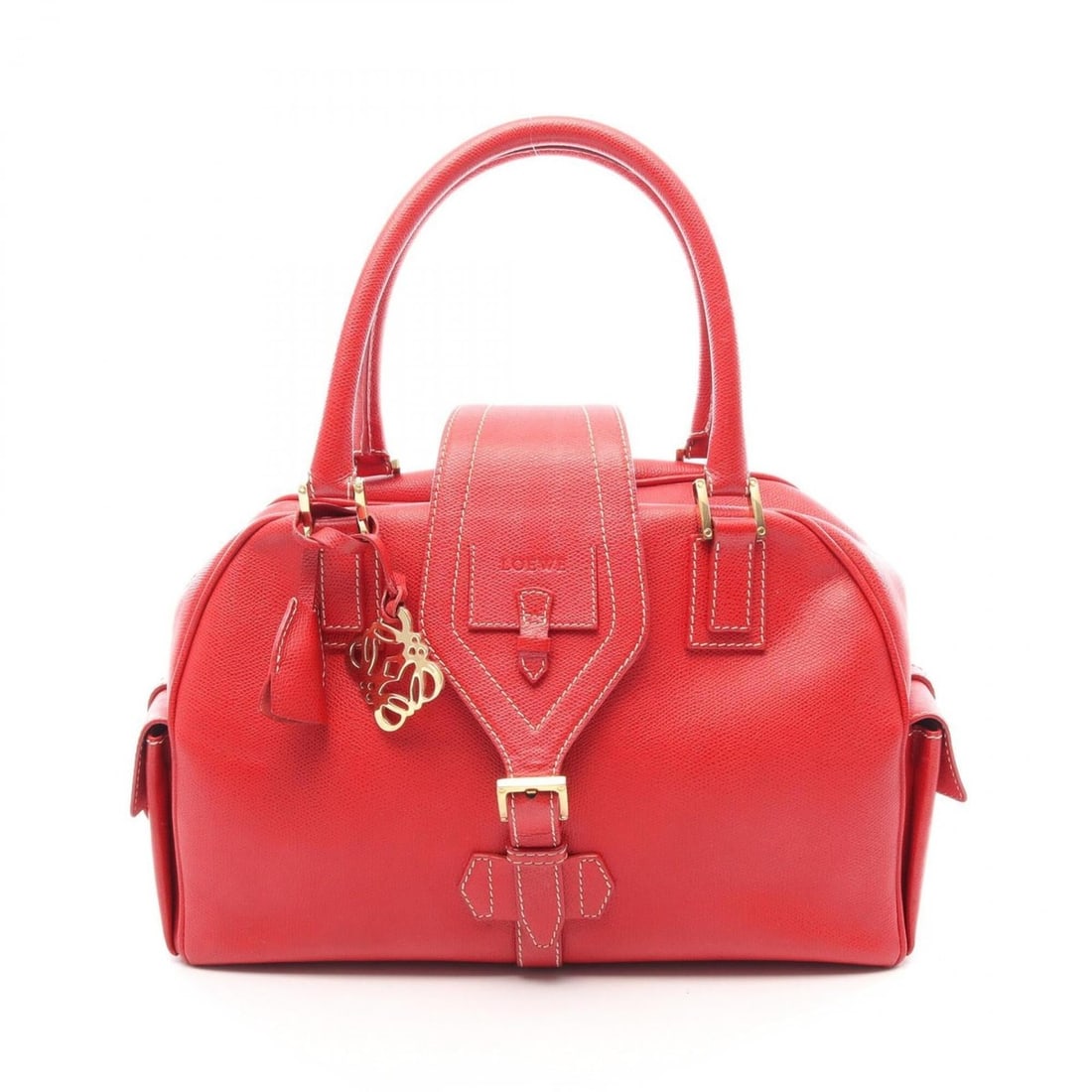 Loewe Traveler Bowling Handbag, Leather, Women's, Red: --- Catalog ---Category: SizeSize (HxWxD): 24cm x 35cm x 12cm / 9.44'' x 13.77'' x 4.72''Category: DesignType: HandbagColor: Red colorGender: WomenMaterial: Leather Category: GeneralBrand: Loewe--- It