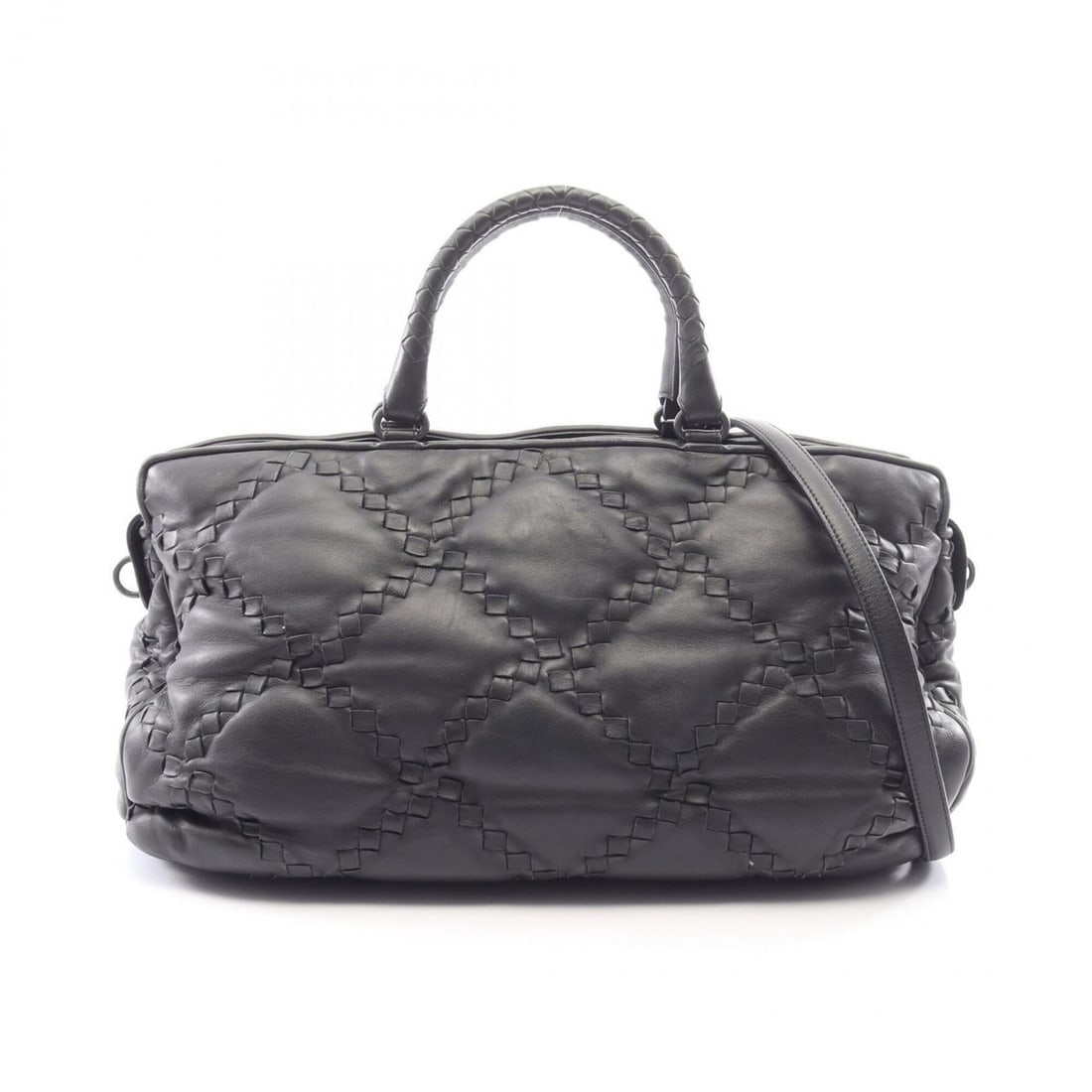 Bottega Veneta Intrecciato 2-Way Boston Bag/Handbag, Leather, Women's, Black (1 of 12)