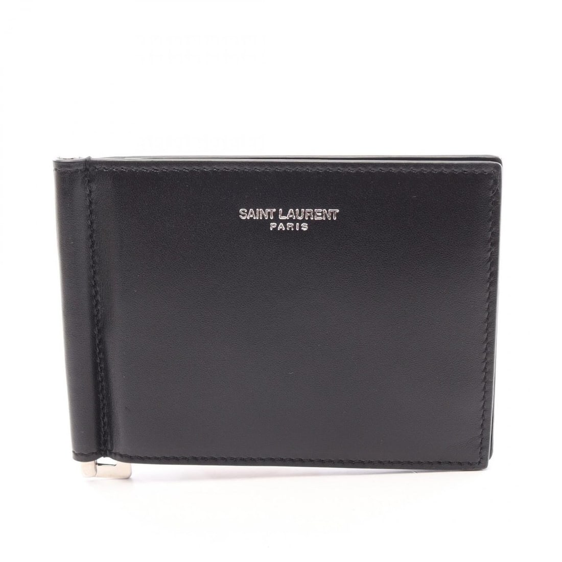 Saint Laurent Paris Classic Bill Clip Wallet, Bi-fold Leather, Men's, Black, 378005