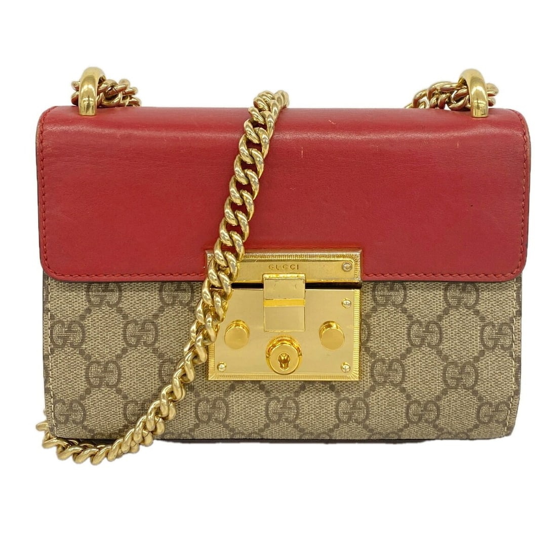 Gucci GG Supreme Shoulder Bag 409487 Red Brown Women's OP015442: --- Catalog ---Category: SizeSize (HxWxD): 14.5cm x 20cm x 6.5cm / 5.7'' x 7.87'' x 2.55''Category: DesignType: Shoulder bagColor: Brown, Red colorGender: WomenMaterial: PVC Hardware Color: GoldCatego
