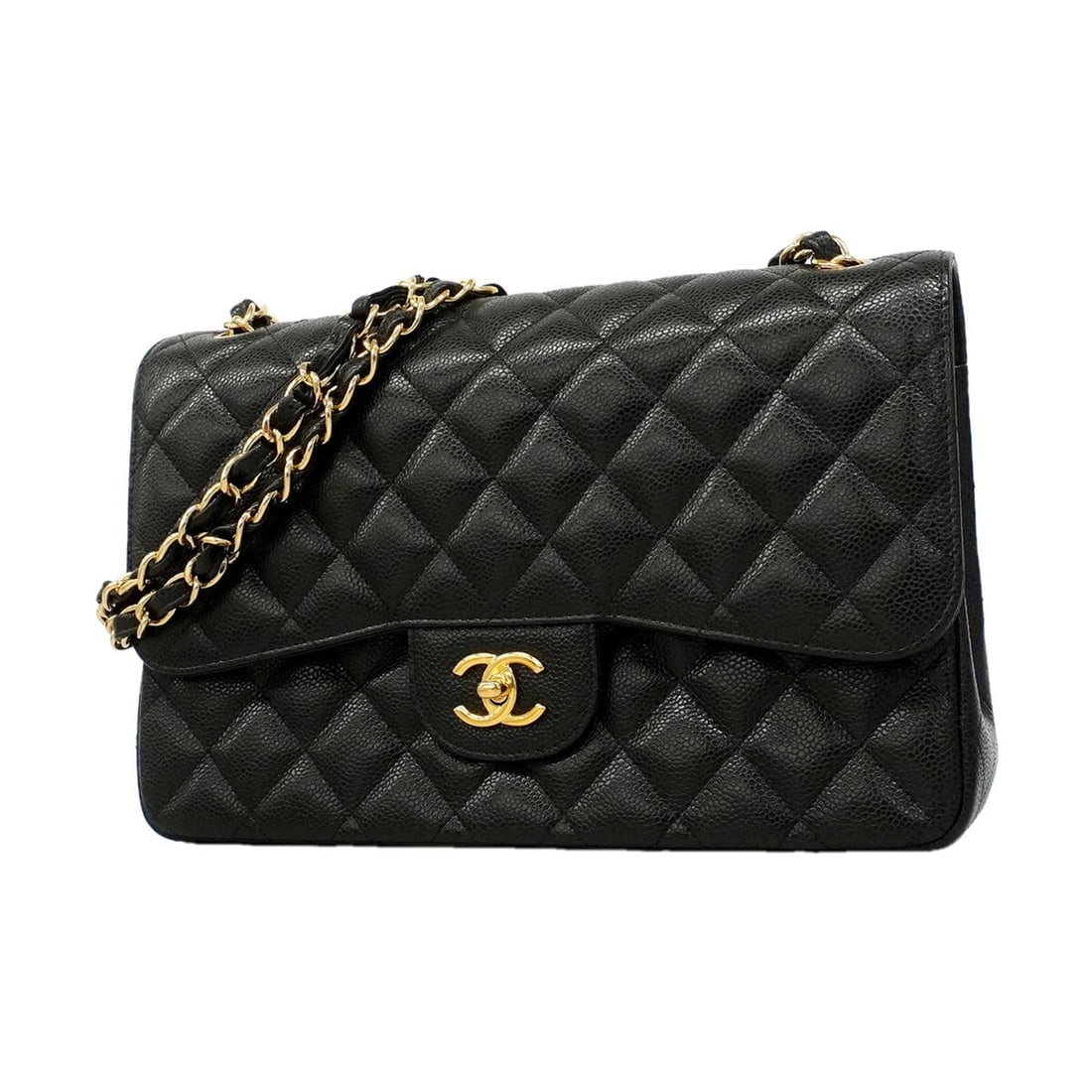 Chanel Shoulder Bag, Large Matelassé, Double Flap, Chain, Caviar Leather, Black, Women's, OP014133: --- Catalog ---Category: SizeSize (HxWxD): 20cm x 29cm x 9cm / 7.87'' x 11.41'' x 3.54''Category: DesignType: Shoulder bagColor: BlackGender: WomenMaterial: Grained Calfskin Hardware Color: GoldCatego