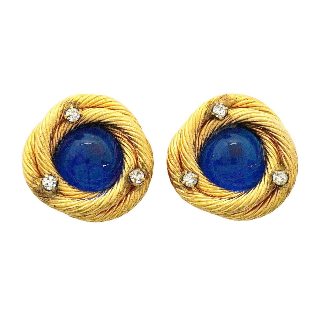 Chanel Earrings, Circle, GP Plated, Rhinestone, Gripoix Gold, Blue, Women's: --- Catalog ---Category: SizeSize (HxWxD): 25.70mm x 25.50mm / 1.01'' x 1.00''Category: DesignType: Clip earringsColor: Blue, GoldGender: WomenMaterial: Gold plating, RhinestoneCategory: GeneralBrand: