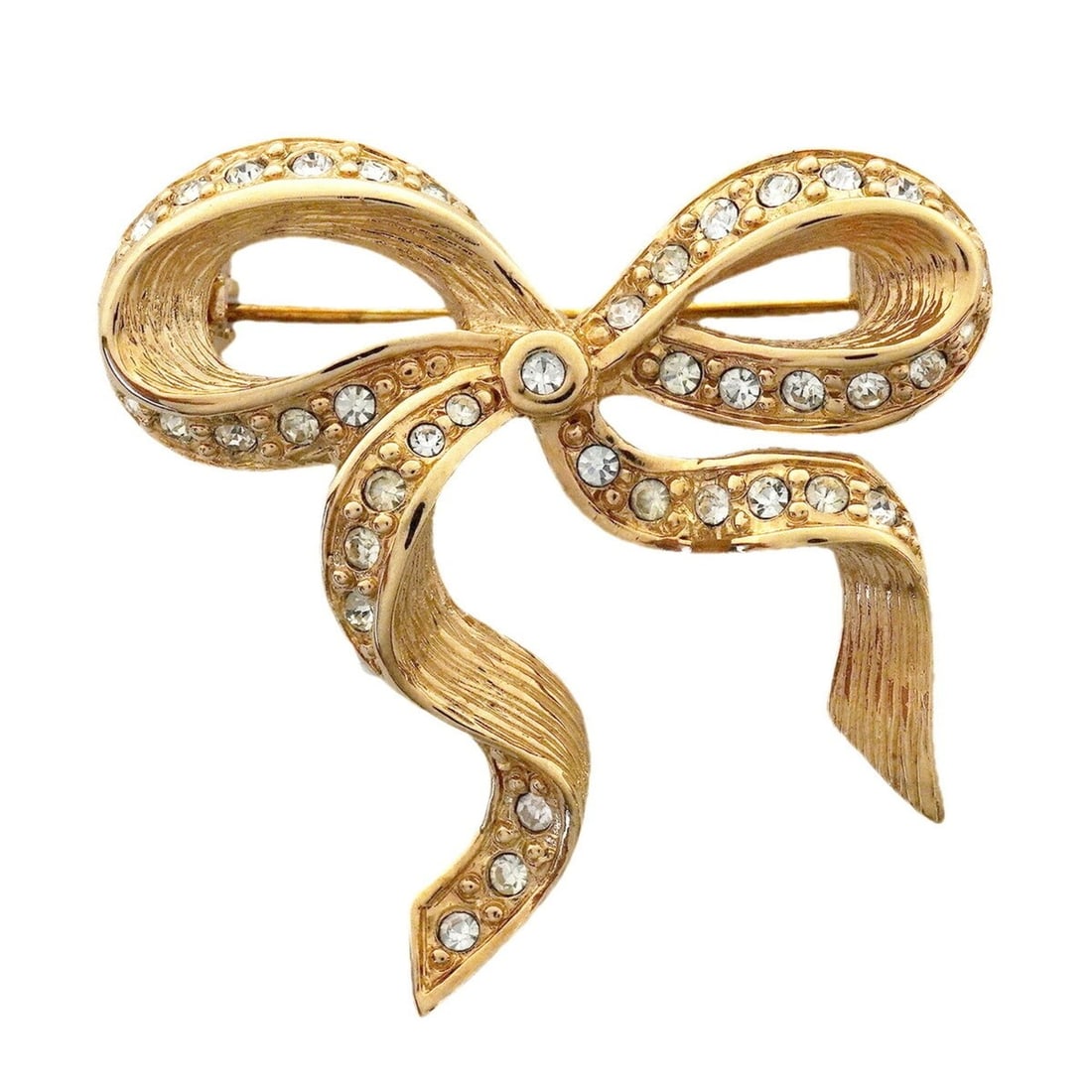 Christian Dior brooch, ribbon motif, gold plated, rhinestone, women's.: --- Catalog ---Category: SizeSize (HxWxD): 3.39cm x 3.46cm / 1.33'' x 1.36''Category: DesignType: BroochColor: GoldGender: WomenMaterial: Gold plating, RhinestoneCategory: GeneralBrand: Christian Dior