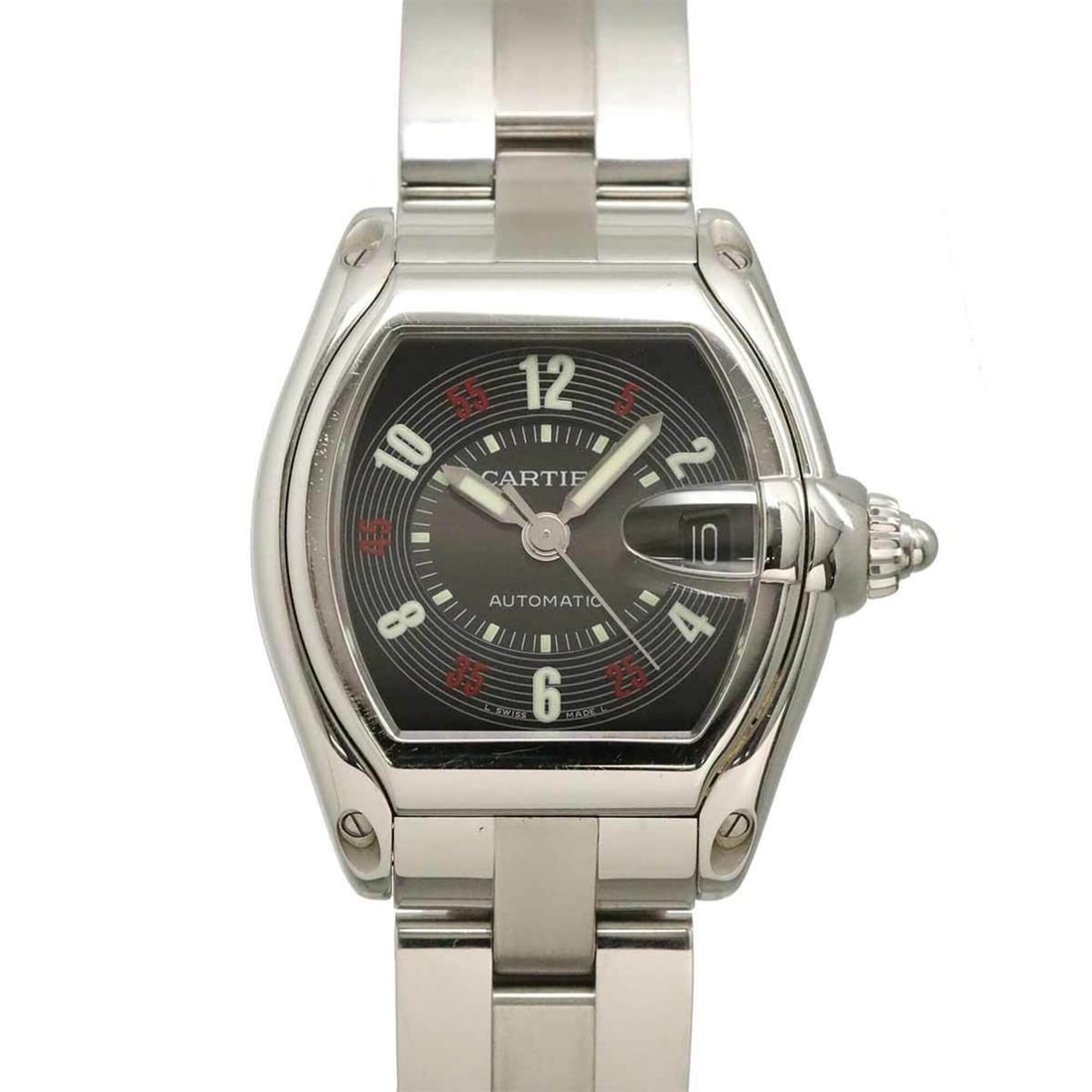 Cartier Roadster LM W62002V3 Men's Watch, Date, Black, Automatic Movement: --- Catalog ---Category: SizeWrist Size: 16.5cm / 6.49''Case Diameter: 39mm / 1.54''Category: DesignType: WristwatchGender: MenColor (Dial): BlackMaterial (Band): Stainless steelMaterial (Case): Stain