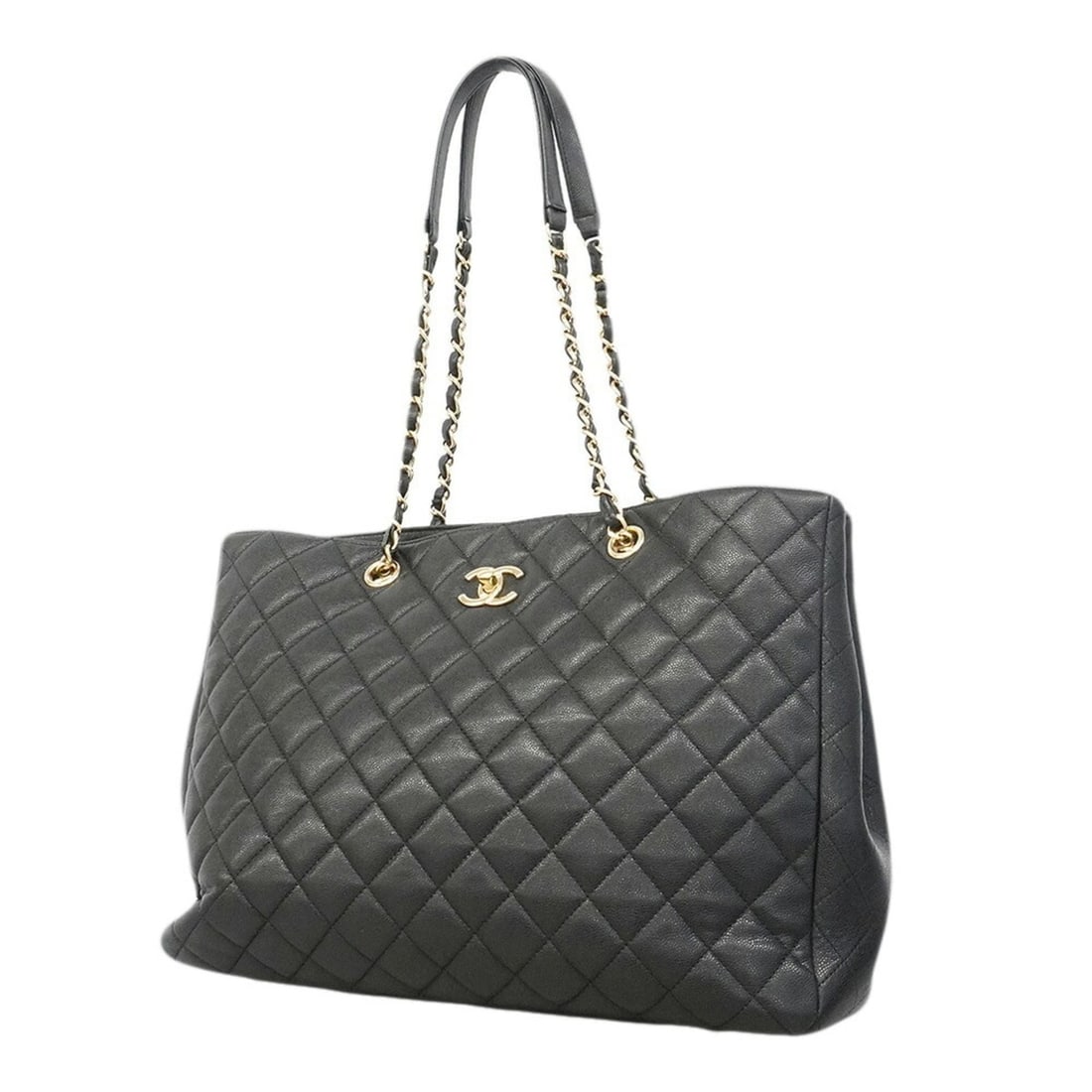 Chanel Matelassé Chain Tote Bag, Caviar Leather, Black/Champagne, Women's, P3460497 (1 of 13)