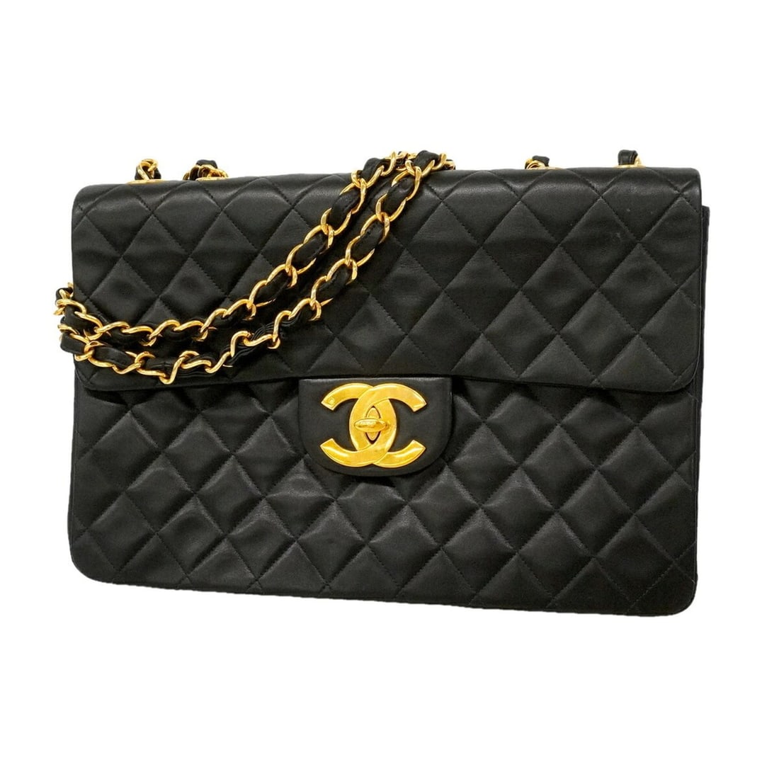 Chanel Shoulder Bag, Large Matelassé, Double Chain, Lambskin, Black, Women's, P3459595 (1 of 14)