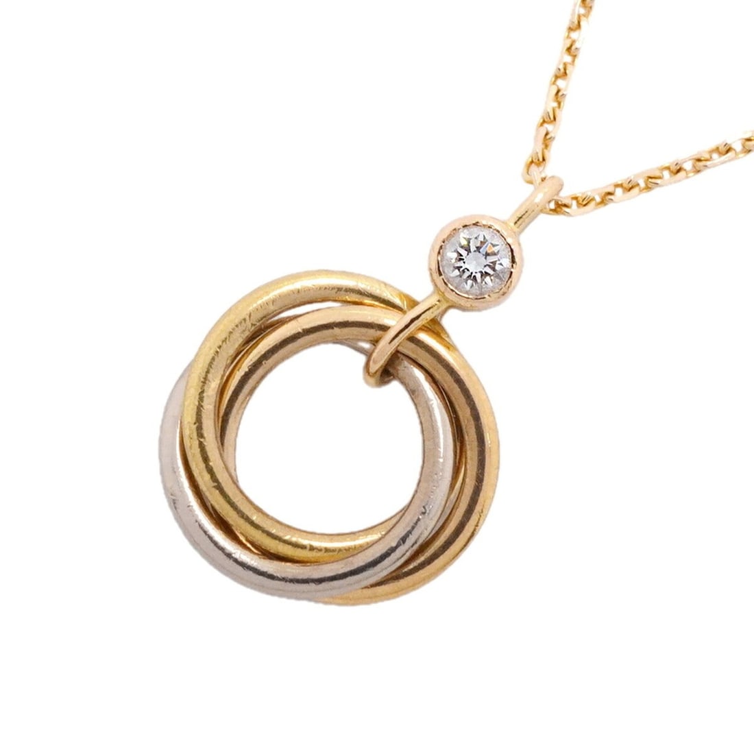 Cartier Baby Trinity Necklace, 1PD, 18K Yellow Gold (YG), White (18KWG), Pink (18KPG), Ladies': --- Catalog ---Category: SizePendant Size: 16.2mm x 10.3mm / 0.63'' x 0.4''Neck Circumference: 38.5 cm - 40.5 cm / 15.15'' - 15.94''Category: DesignGender: WomenMaterial: Pink gold (18K), White gold (