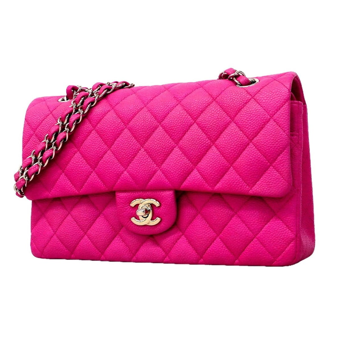 Chanel Matelassé Shoulder Bag, Double Flap, Chain, Caviar Leather, Pink, Women's, OP017855 (1 of 11)
