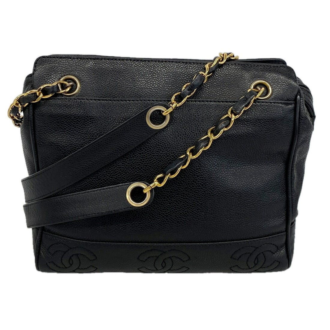 Chanel Triple Coco Caviar Leather Shoulder Bag, Black, Women's, P3514695 (1 of 10)