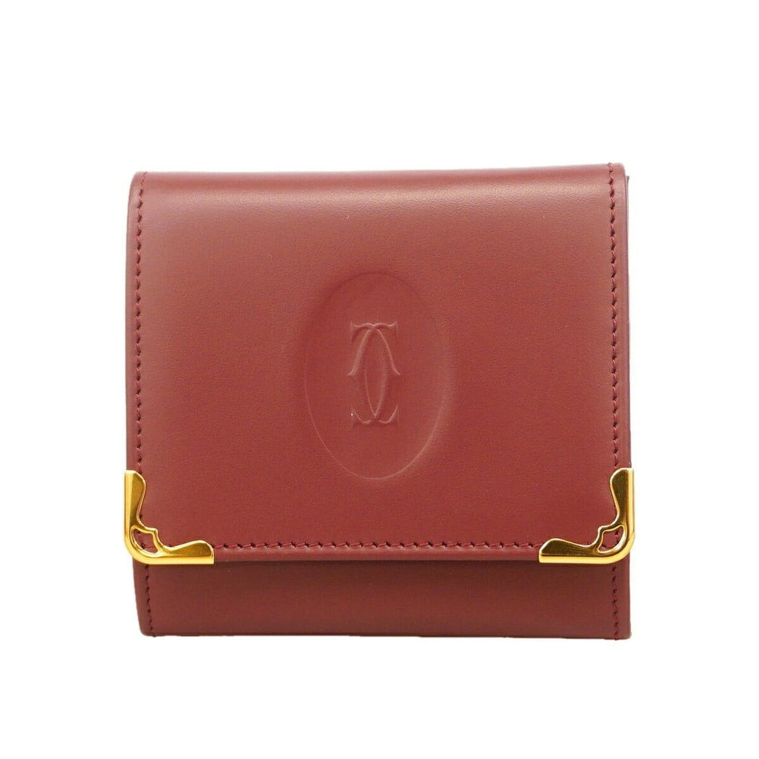 Cartier Must Leather Wallet/Coin Case, Bordeaux, Men's/Women's, P3493335: --- Catalog ---Category: SizeSize (HxWxD): 8cm x 8cm x 2cm / 3.14'' x 3.14'' x 0.78''Category: DesignType: Coin purse/coin caseColor: BordeauxGender: Men,WomenMaterial: Leather Category: GeneralBrand: