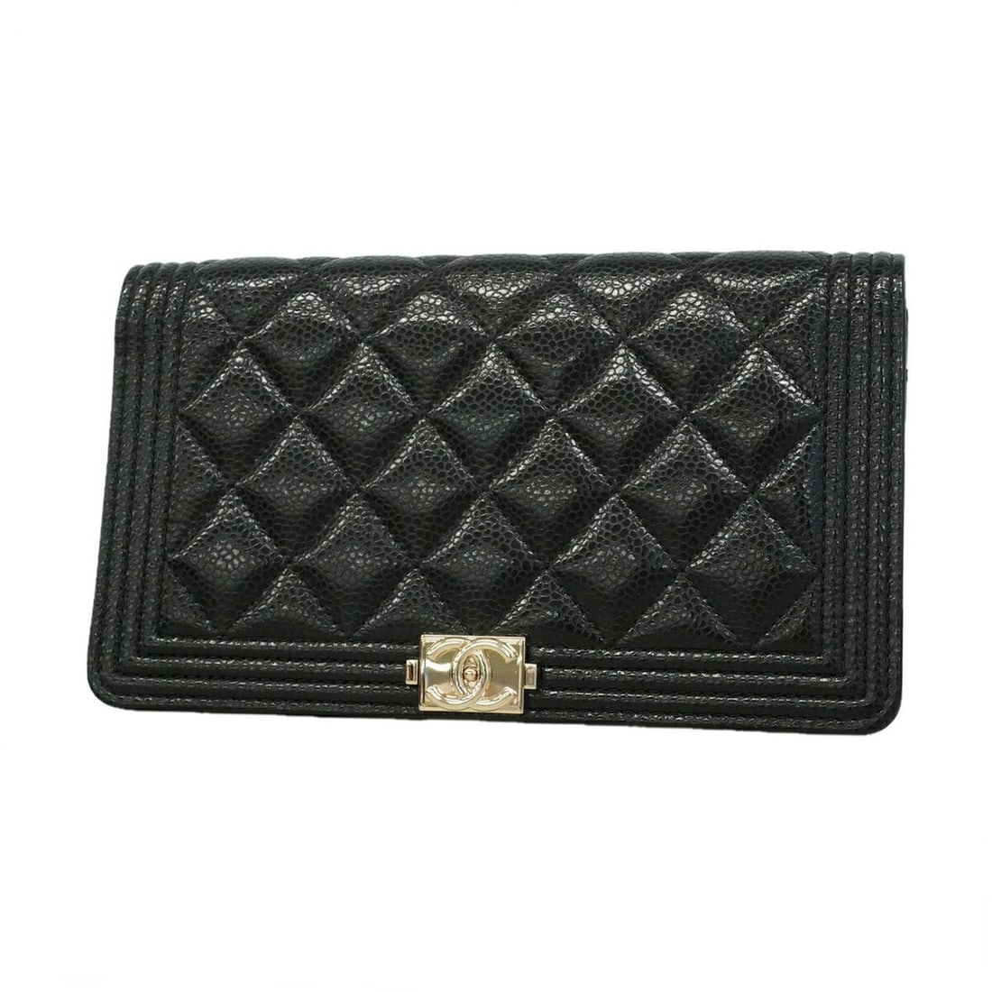 Chanel Boy Long Wallet, Caviar Leather, Black, Women's, P3485585: --- Catalog ---Category: SizeSize (HxWxD): 11cm x 18.5cm x 2.5cm / 4.33'' x 7.28'' x 0.98''Category: DesignType: Long wallet (bi-fold)Color: BlackGender: WomenMaterial: Grained Calfskin Category: