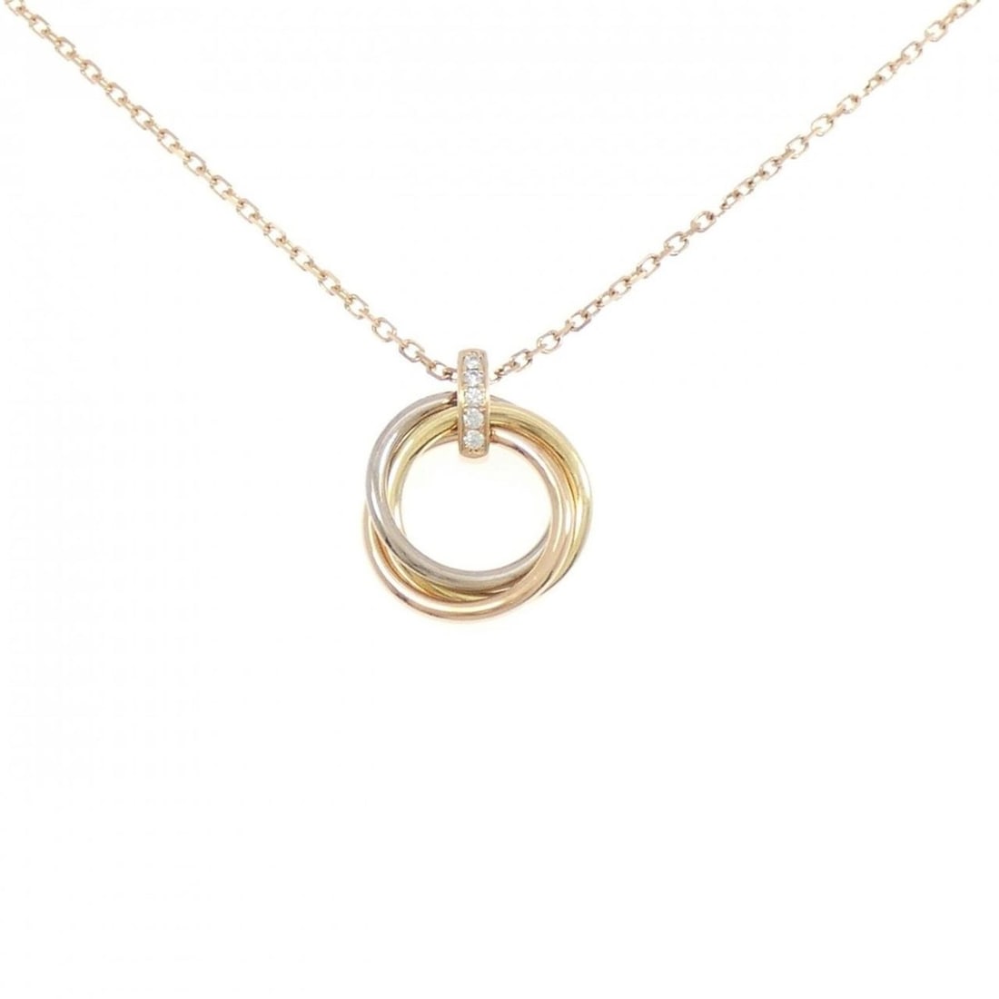 Cartier Trinity Necklace: --- Catalog ---Category: SizePendant Size: 22.2mm x 16.9mm / 0.87'' x 0.66''Neck Circumference: 42 cm / 16.53''Category: DesignStone: DiamondGender: WomenMaterial: Pink gold (18K), White gold (18K), Y