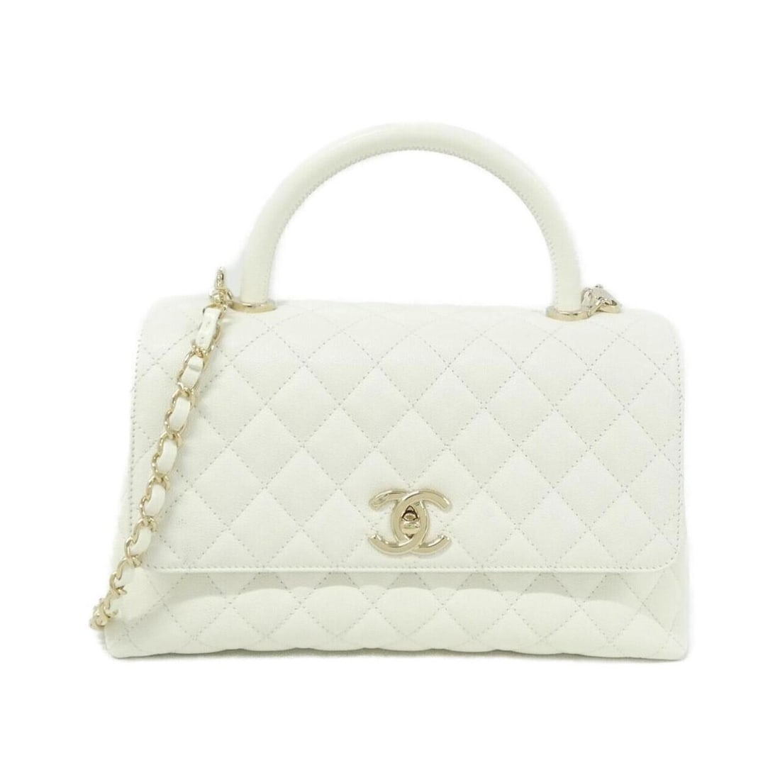Chanel 92991 handbag: --- Catalog ---Category: SizeSize (HxWxD): 18cm x 28cm x 12cm / 7.08'' x 11.02'' x 4.72''Category: DesignType: HandbagColor: WhiteGender: WomenMaterial: Grained Calfskin Hardware Color: GoldCategory: