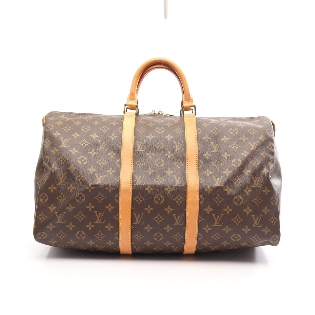 Louis Vuitton Keepall 50 Boston Bag Handbag, Coated Canvas and Leather, Monogram Pattern, Men's: --- Catalog ---Category: SizeSize (HxWxD): 28cm x 51cm x 21.5cm / 11.02'' x 20.07'' x 8.46''Handle Length: 35cm / 13.77''Category: DesignType: Boston bag, HandbagColor: BrownGender: Men,WomenMaterial:
