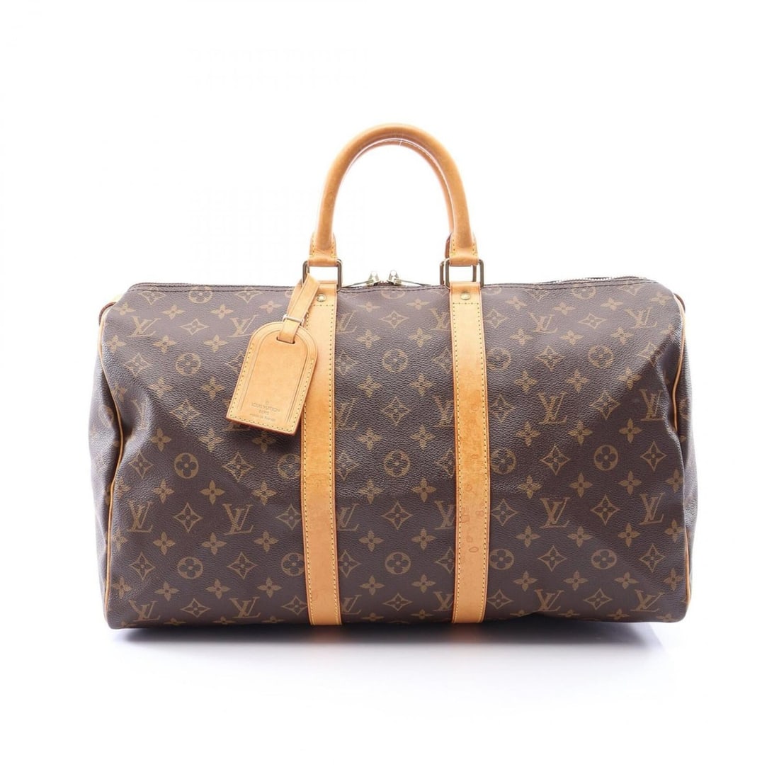 Louis Vuitton Keepall 45 Boston Bag Handbag, Coated Canvas and Leather, Monogram Pattern, Men's: --- Catalog ---Category: SizeSize (HxWxD): 26cm x 46cm x 20cm / 10.23'' x 18.11'' x 7.87''Handle Length: 33cm / 12.99''Category: DesignType: Boston bag, HandbagColor: BrownGender: Men,WomenMaterial: C