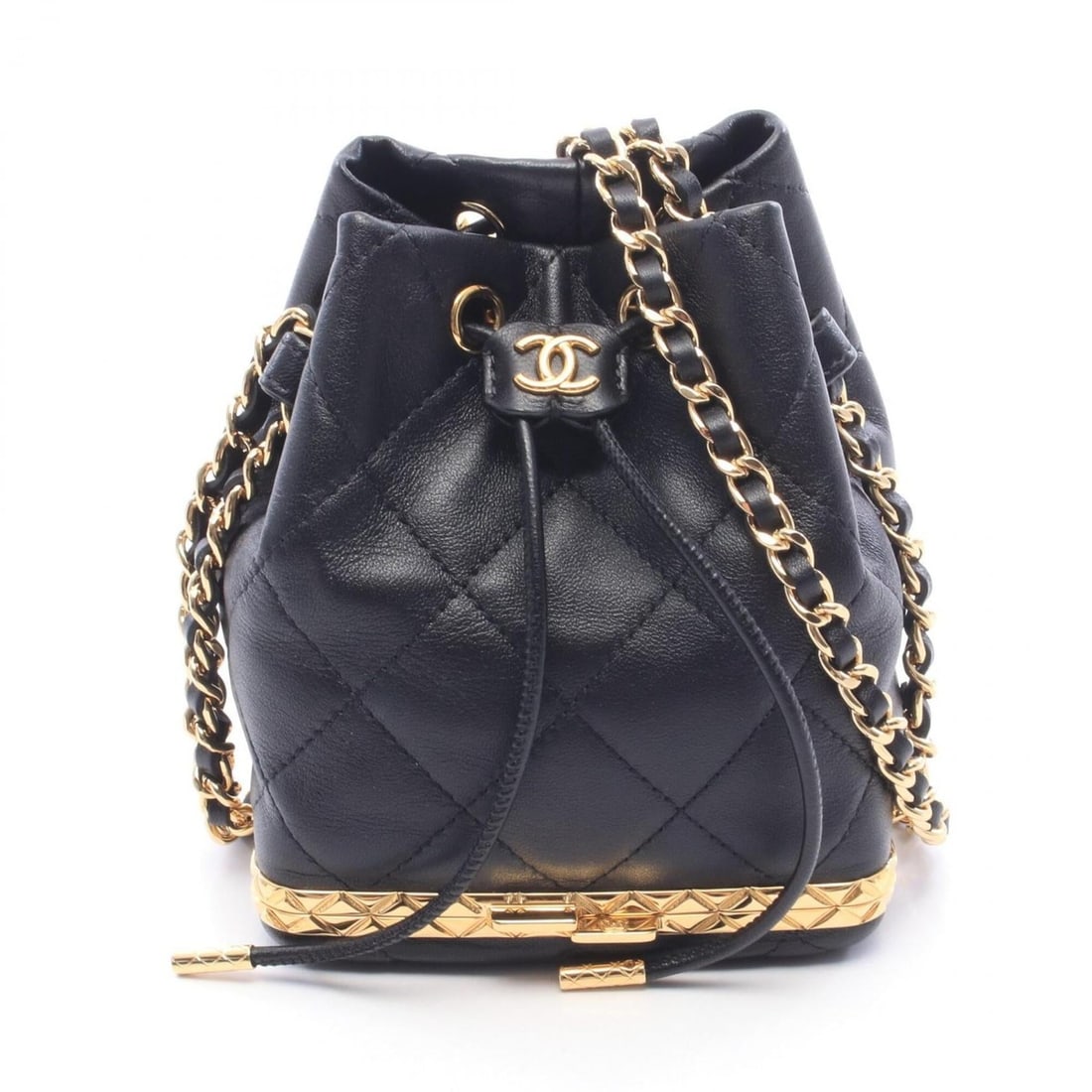 Chanel Matelassé Small Bucket Bag Shoulder Handbag Lambskin Leather Women's Black AP2750: --- Catalog ---Category: SizeSize (HxWxD): 13.5cm x 11cm x 7.5cm / 5.31'' x 4.33'' x 2.95''Category: DesignType: Handbag, Shoulder bagColor: BlackGender: WomenMaterial: Leather Leather/Fur Type: Lambs