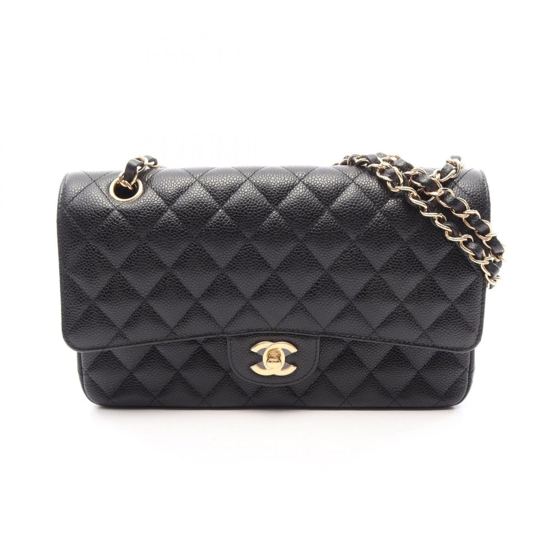 Chanel Matelassé Double Flap Shoulder Bag/Handbag, Caviar Leather (Grained Calfskin), Women's,: --- Catalog ---Category: SizeSize (HxWxD): 16cm x 25cm x 6.5cm / 6.29'' x 9.84'' x 2.55''Category: DesignType: Handbag, Shoulder bagColor: BlackGender: WomenMaterial: Grained Calfskin Category: Genera