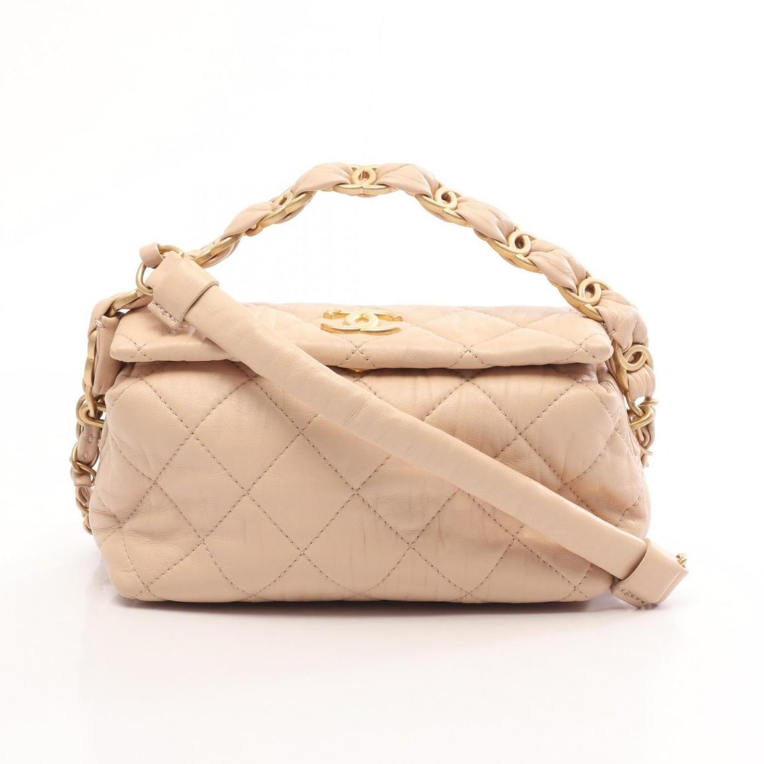 Chanel Matelassé 2-Way Shoulder Bag/Handbag, Lambskin Leather, Women's, Beige, AS2479: --- Catalog ---Category: SizeSize (HxWxD): 10cm x 18cm x 7cm / 3.93'' x 7.08'' x 2.75''Category: DesignType: Handbag, Shoulder bagColor: BeigeGender: WomenMaterial: Leather Leather/Fur Type: LambskinC