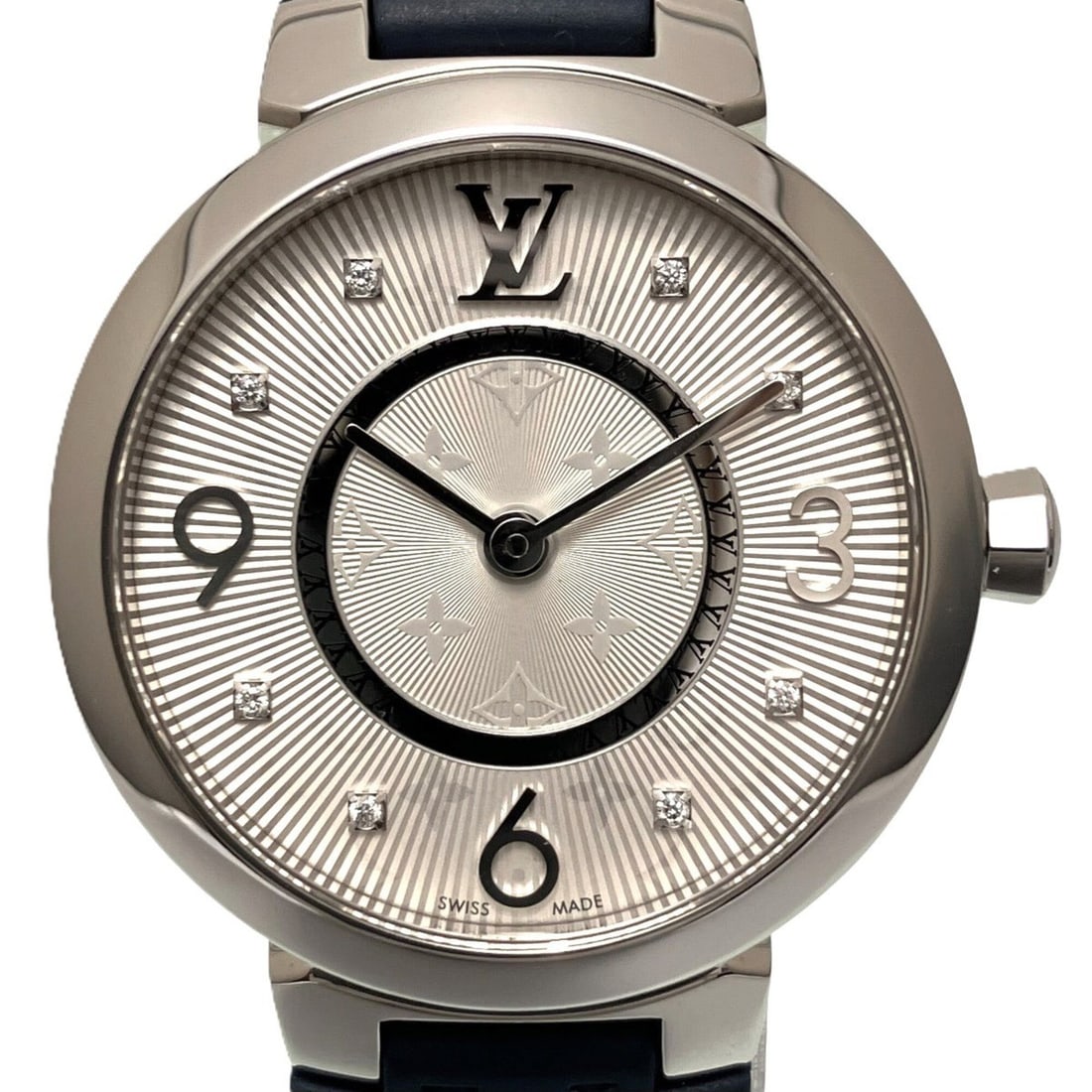 Louis Vuitton Tambour watch, total weight 35g, stainless steel, rubber strap, quartz movement,: --- Catalog ---Category: SizeWrist Size: 13.5cm - 17cm / 5.31'' - 6.69''Case Diameter: 27mm / 1.06''Category: DesignType: WristwatchGender: MenColor (Dial): SilverMaterial (Band): RubberMaterial (Case