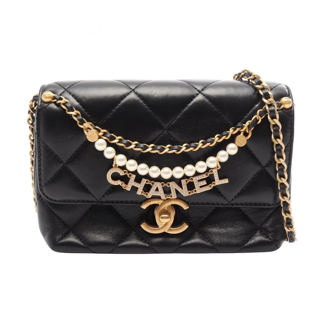 Chanel Matelassé Mini Flap Bag, Shoulder Handbag, Lambskin Leather, Women's, Black, AS4986 (1 of 12)