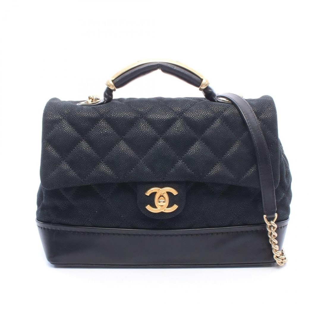 Chanel Matelassé Top Handle Flap Bag Shoulder Handbag Leather Women's Black: --- Catalog ---Category: SizeSize (HxWxD): 21cm x 29cm x 12cm / 8.26'' x 11.41'' x 4.72''Category: DesignType: Handbag, Shoulder bagColor: BlackGender: WomenMaterial: Leather Category: GeneralBrand: C