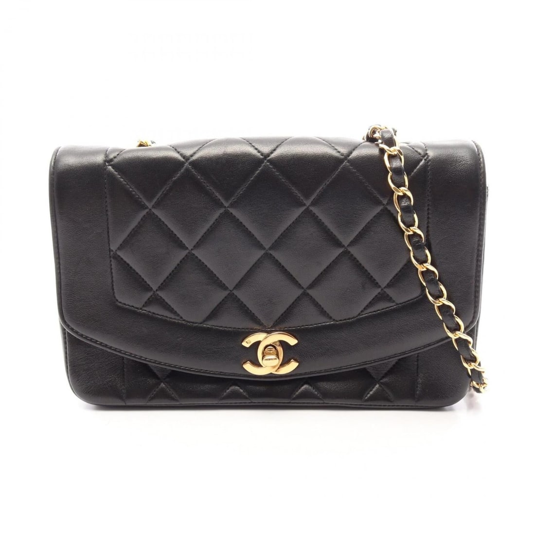 Chanel Matelassé Diana Flap Shoulder Bag/Handbag, Lambskin Leather, Women's, Black (A01164): --- Catalog ---Category: SizeSize (HxWxD): 14cm x 22cm x 7cm / 5.51'' x 8.66'' x 2.75''Category: DesignType: Shoulder bagColor: BlackGender: WomenMaterial: Leather Category: GeneralBrand: Chanel--- It