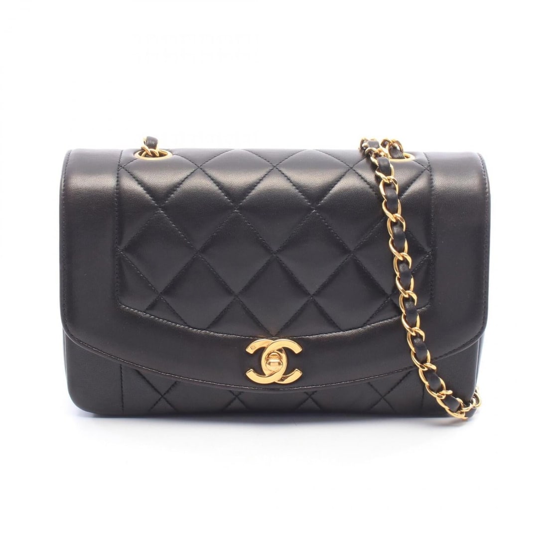 Chanel Matelassé Diana Flap Shoulder Bag/Handbag, Lambskin Leather, Women's, Black: --- Catalog ---Category: SizeSize (HxWxD): 14cm x 22cm x 7cm / 5.51'' x 8.66'' x 2.75''Category: DesignType: Shoulder bagColor: BlackGender: WomenMaterial: Leather Category: GeneralBrand: Chanel--- It