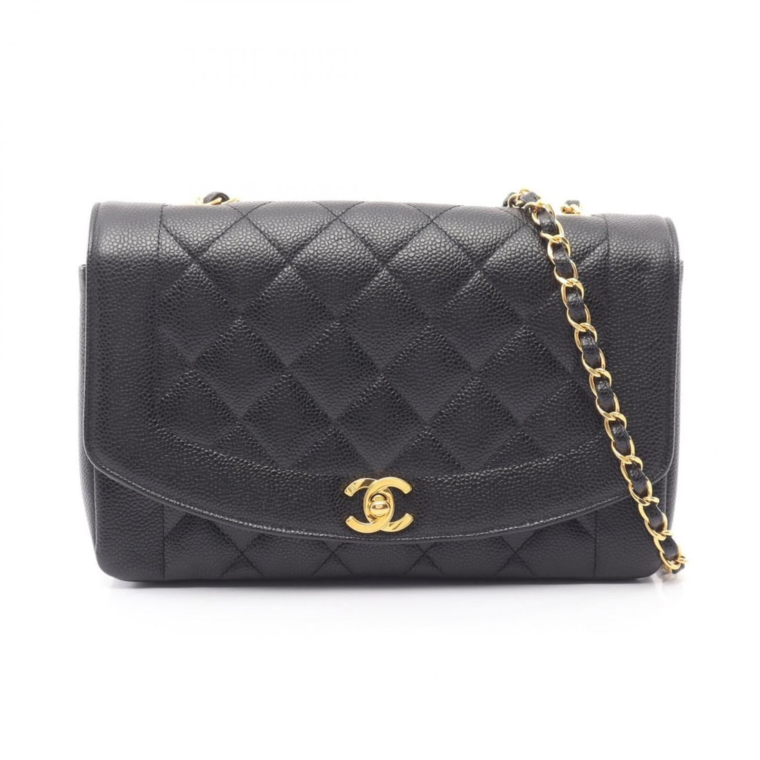 Chanel Matelassé Diana Flap Shoulder Bag/Handbag, Caviar Leather (Grained Calfskin), Women's, Black (1 of 12)