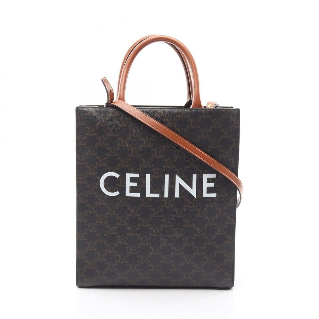 Celine Small Vertical Cabas Triomphe 2-Way Tote Bag/Handbag, Coated Canvas and Leather, Women's,: --- Catalog ---Category: SizeSize (HxWxD): 32.5cm x 28cm x 8cm / 12.79'' x 11.02'' x 3.14''Category: DesignType: Tote bagColor: Black, BrownGender: WomenMaterial: PVC , Coated canvas , Leather Categor