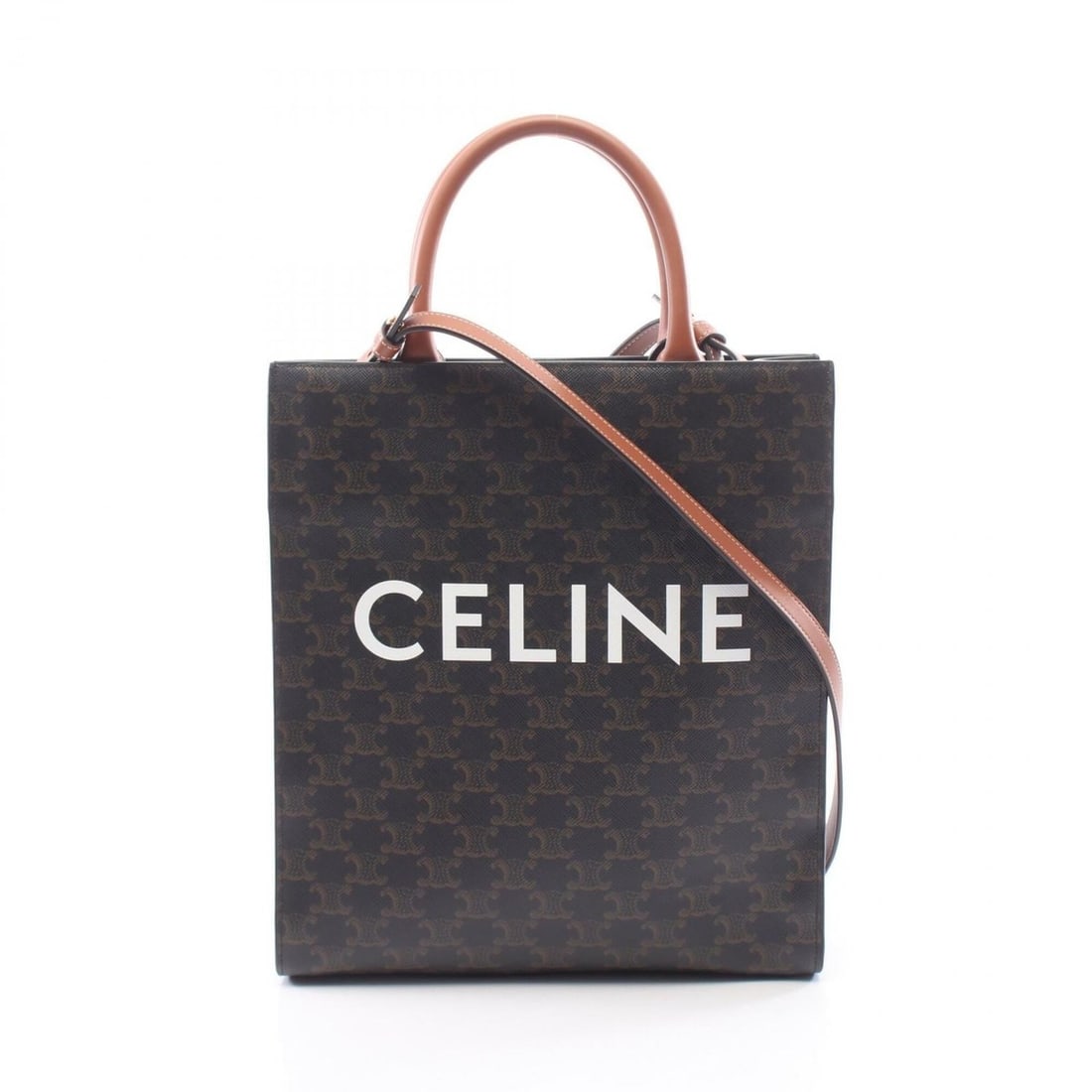Celine Small Vertical Cabas Triomphe 2-Way Tote Bag/Handbag, Coated Canvas and Leather, Women's,: --- Catalog ---Category: SizeSize (HxWxD): 32.5cm x 28cm x 8cm / 12.79'' x 11.02'' x 3.14''Category: DesignType: Tote bagColor: Black, BrownGender: WomenMaterial: PVC , Coated canvas , Leather Categor