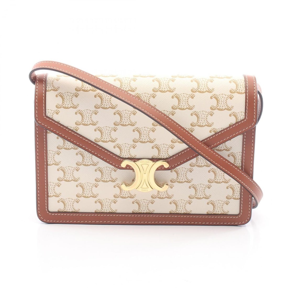 Celine Triomphe Shoulder Bag/Handbag, Coated Canvas Leather, Women's, White/Brown (1 of 16)