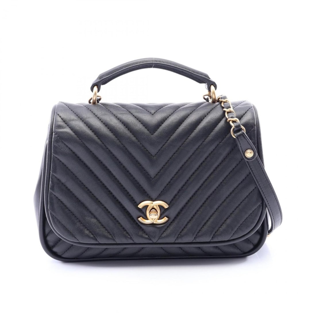 Chanel V-stitch Chevron 2-way Shoulder Bag/Handbag, Lambskin Leather, Women's, Black (A98792): --- Catalog ---Category: SizeSize (HxWxD): 17cm x 26cm x 8.5cm / 6.69'' x 10.23'' x 3.34''Category: DesignType: Handbag, Shoulder bagColor: BlackGender: WomenMaterial: Leather Hardware Color: GoldLeat