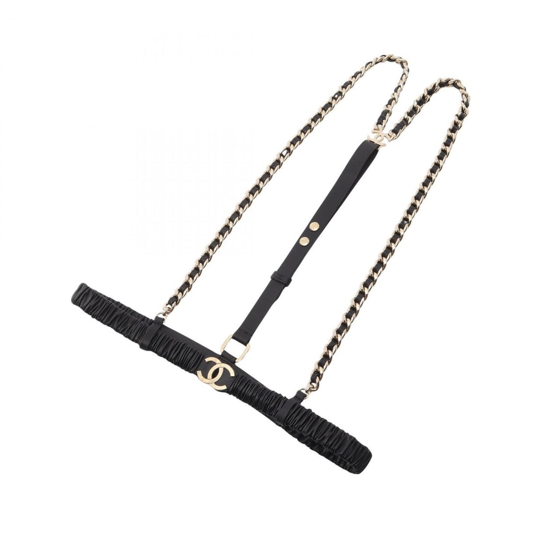 Chanel A22C Coco Mark Chain Suspenders Leather Women's Black: --- Catalog ---Category: SizeSize (HxW): 42cm x 33cm / 16.53'' x 12.99''Category: DesignType: Y-typeColor: BlackGender: WomenMaterial: Leather Category: GeneralBrand: Chanel--- Item List ---Section: C