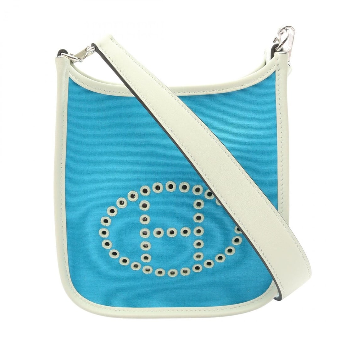 Hermes Neo Evelyne TPM Blue Aztec Mint Vert Shoulder Bag Handbag Canvas Leather Toile Officier Veau: --- Catalog ---Category: SizeSize (HxWxD): 18cm x 16.5cm x 5.5cm / 7.08'' x 6.49'' x 2.16''Category: DesignType: Handbag, Shoulder bagColor: Blue, Mint green, VertGender: WomenMaterial: Canvas Categor
