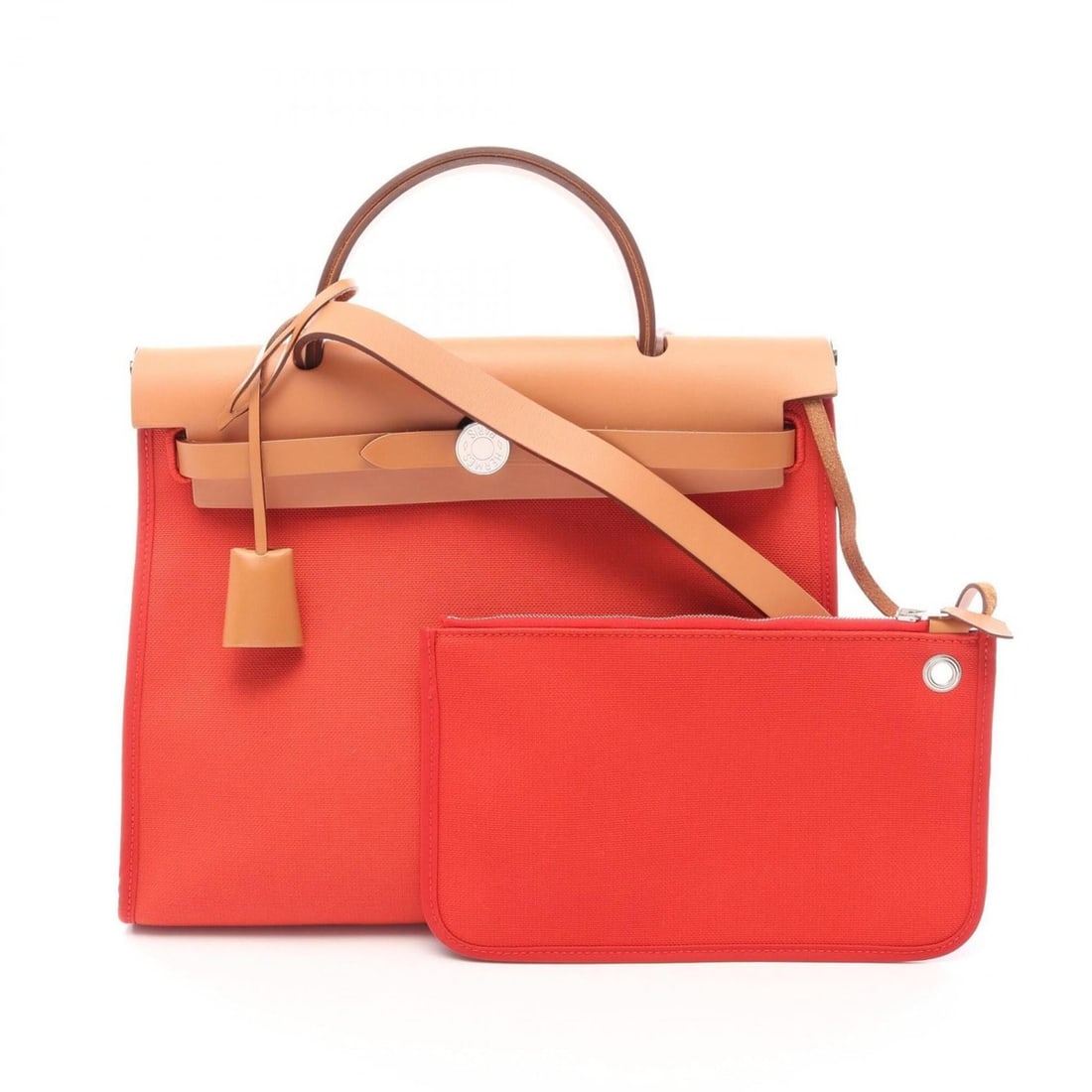 Hermes Herbag Zip PM 2-Way Handbag - Canvas and Leather Toile Military Vache Hunter: --- Catalog ---Category: SizeSize (HxWxD): 24cm x 31cm x 10cm / 9.44'' x 12.2'' x 3.93''Category: DesignType: HandbagColor: Brown, Natural, Red colorGender: WomenMaterial: Canvas , Leather Category: G