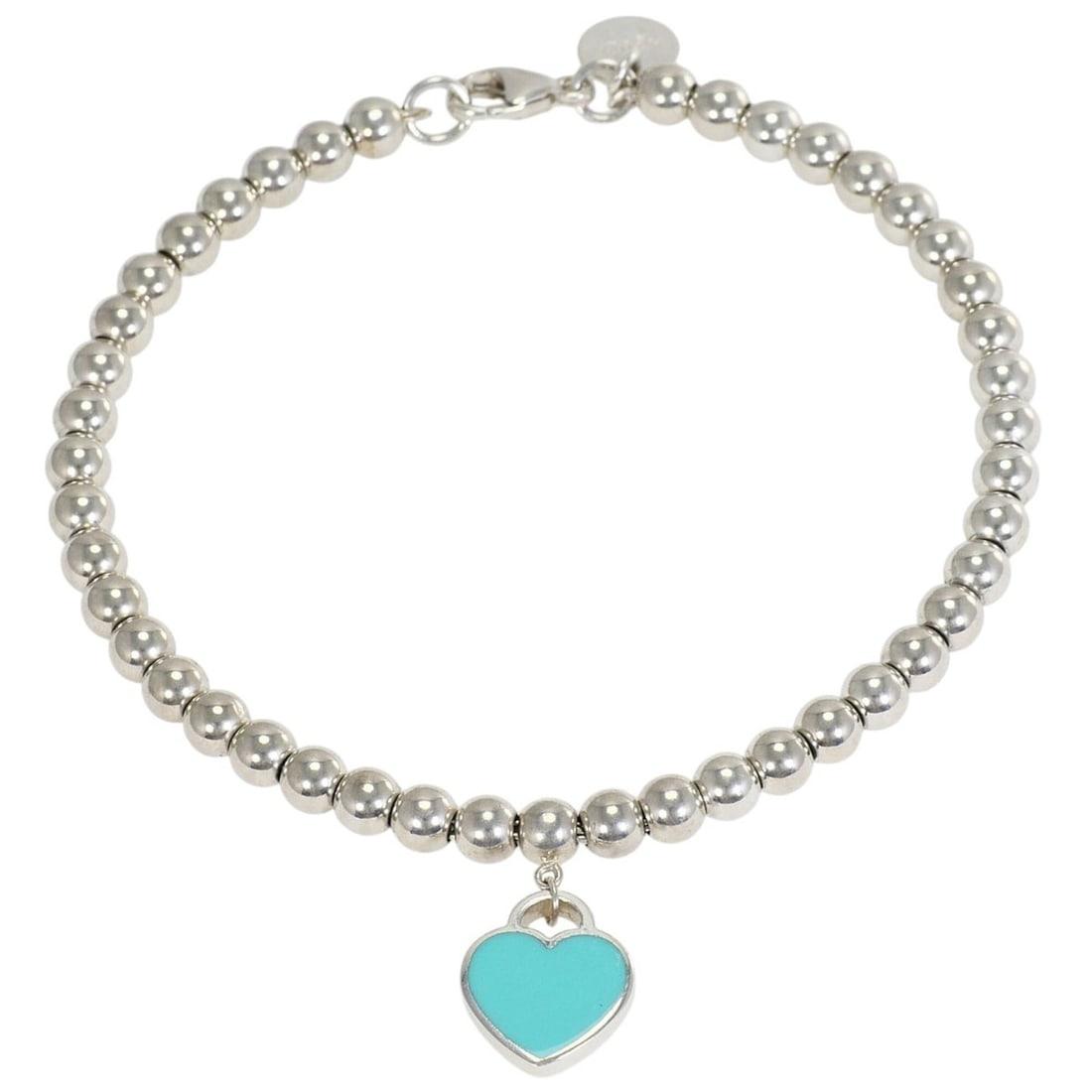 Tiffany & Co. Heart Tag Bead Silver Bracelet with Diamond (no carat marking), Total Weight 6.0g,: --- Catalog ---Category: SizeWeight: 6g / 0.21oz.Total Length: 17cm / 6.69''Category: DesignType: Charm braceletStone: DiamondGender: WomenMaterial: Enamel, Silver 925Category: GeneralBrand: Tiffany--