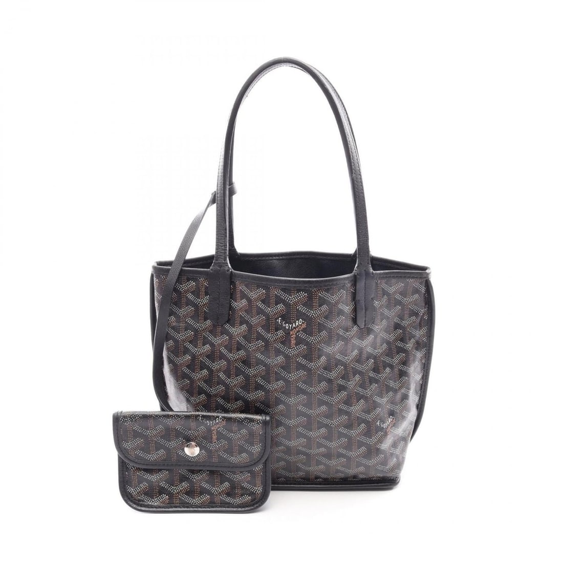 Goyard Ange Mini Pouch Reversible Tote Bag Handbag Coated Canvas Leather Women's Black Brown White: --- Catalog ---Category: SizeSize (HxWxD): 20cm x 21cm x 9cm / 7.87'' x 8.26'' x 3.54''Category: DesignType: Handbag, Pouch, Tote bagColor: Black, Brown, WhiteGender: WomenMaterial: Coated canvas , Le