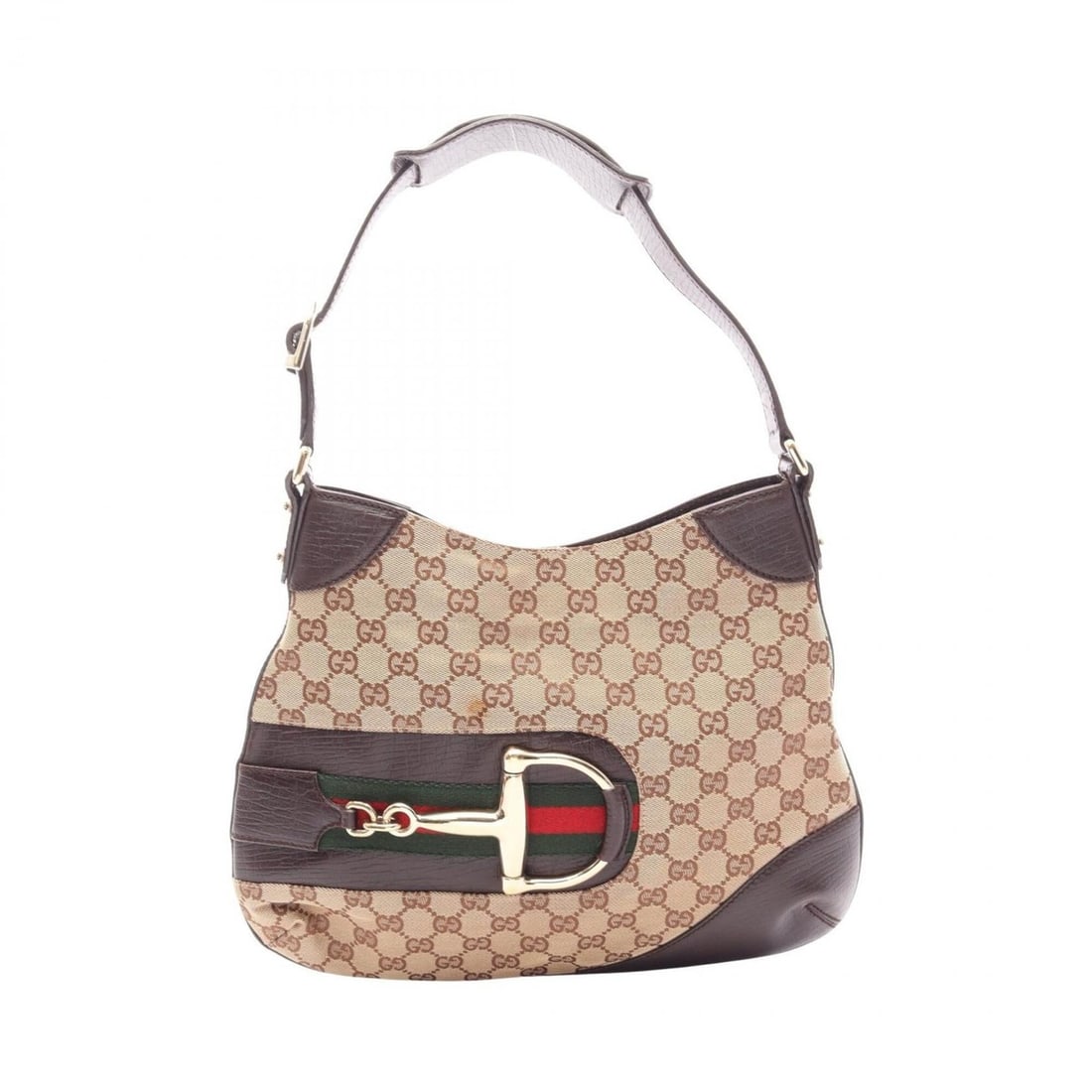 Gucci Hustler Bit GG Canvas Shoulder Bag/Handbag, and Leather, Women's, Beige/Brown, 137388 (1 of 14)