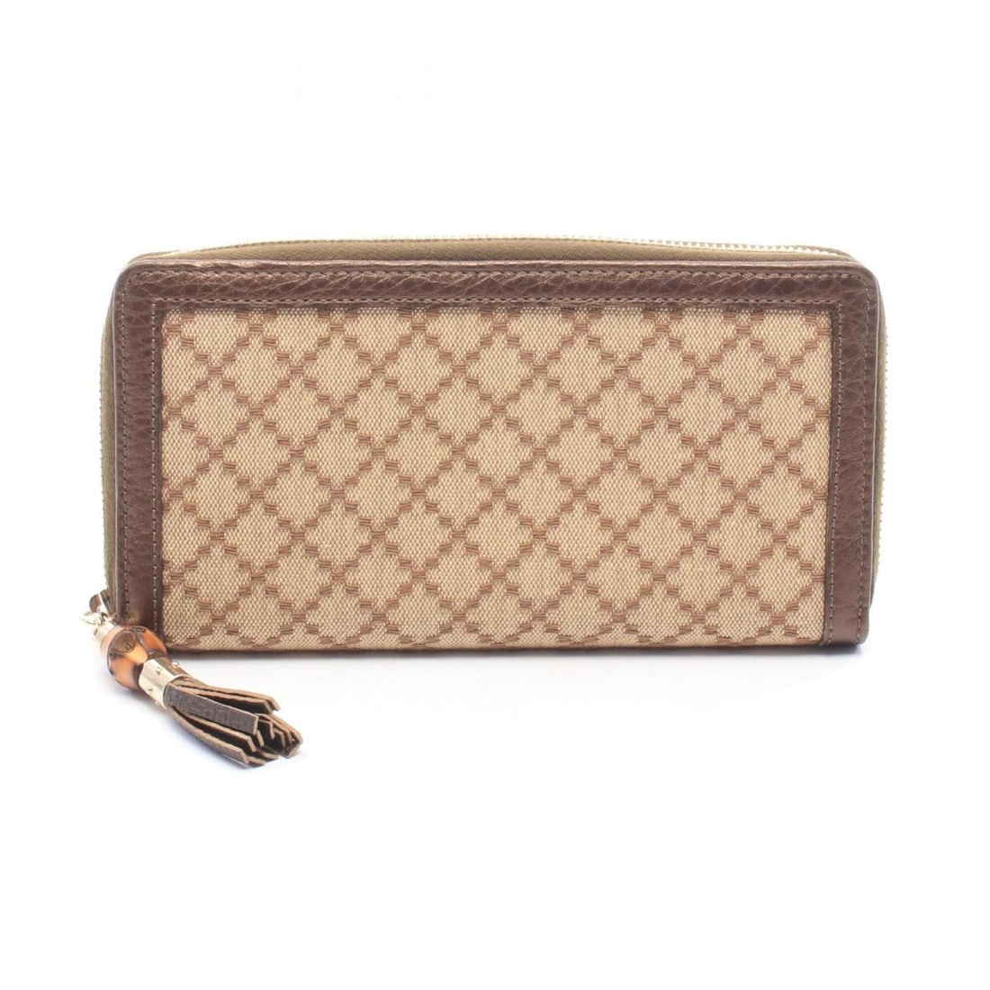 Gucci Diamante Bamboo Round Long Wallet, Canvas and Leather, Women's, Beige/Brown: --- Catalog ---Category: SizeSize (HxWxD): 10cm x 19cm x 2.5cm / 3.93'' x 7.48'' x 0.98''Category: DesignType: Long wallet (bi-fold)Color: Beige, BrownGender: WomenMaterial: Canvas , Leather Category: