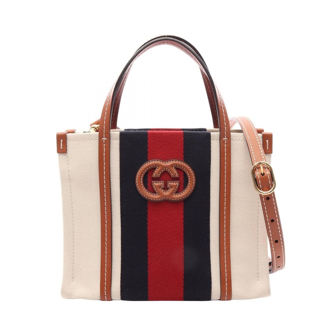 Gucci Interlocking G Mini 2-Way Tote Bag/Handbag, Canvas and Leather, Women's, White, Brown,: --- Catalog ---Category: SizeSize (HxWxD): 18.5cm x 24cm x 11cm / 7.28'' x 9.44'' x 4.33''Category: DesignType: Handbag, Tote bagColor: Brown, Multi-color, WhiteGender: WomenMaterial: Canvas , Leather