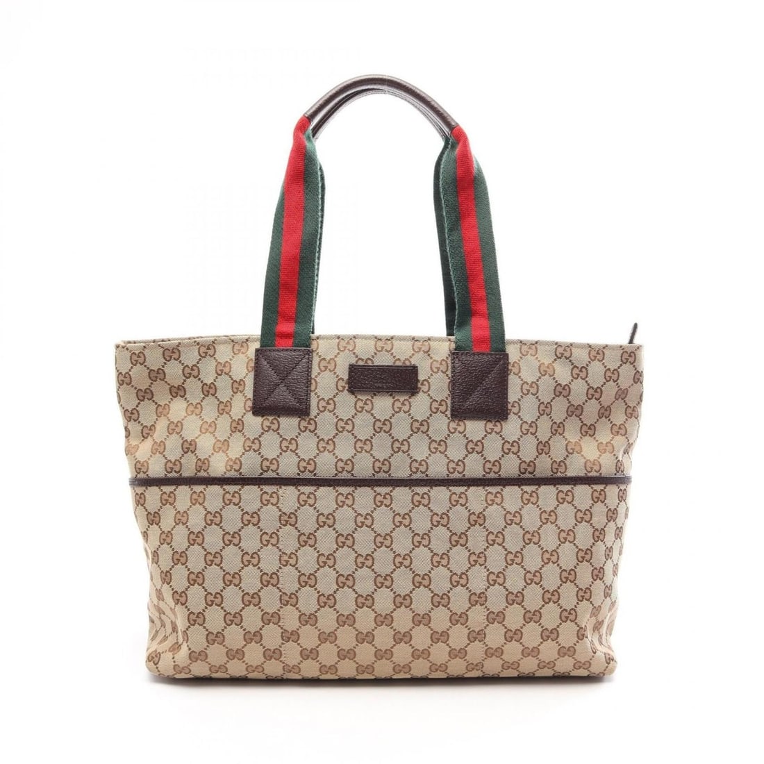 Gucci GG Canvas Webbing Line Mother's Bag Tote Handbag Leather Women's Beige/Brown 155524 (1 of 14)