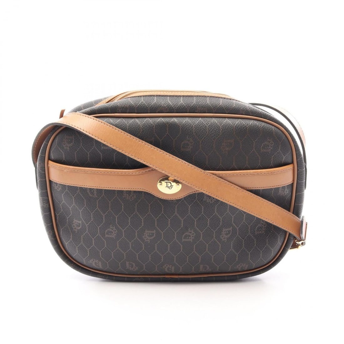 Christian Dior Dior Honeycomb Shoulder Bag/Handbag, Coated Canvas Leather, Women's, Black/Brown: --- Catalog ---Category: SizeSize (HxWxD): 18.5cm x 24cm x 4cm / 7.28'' x 9.44'' x 1.57''Category: DesignType: Handbag, Shoulder bagColor: Black, BrownGender: WomenMaterial: Coated canvas Category: Ge