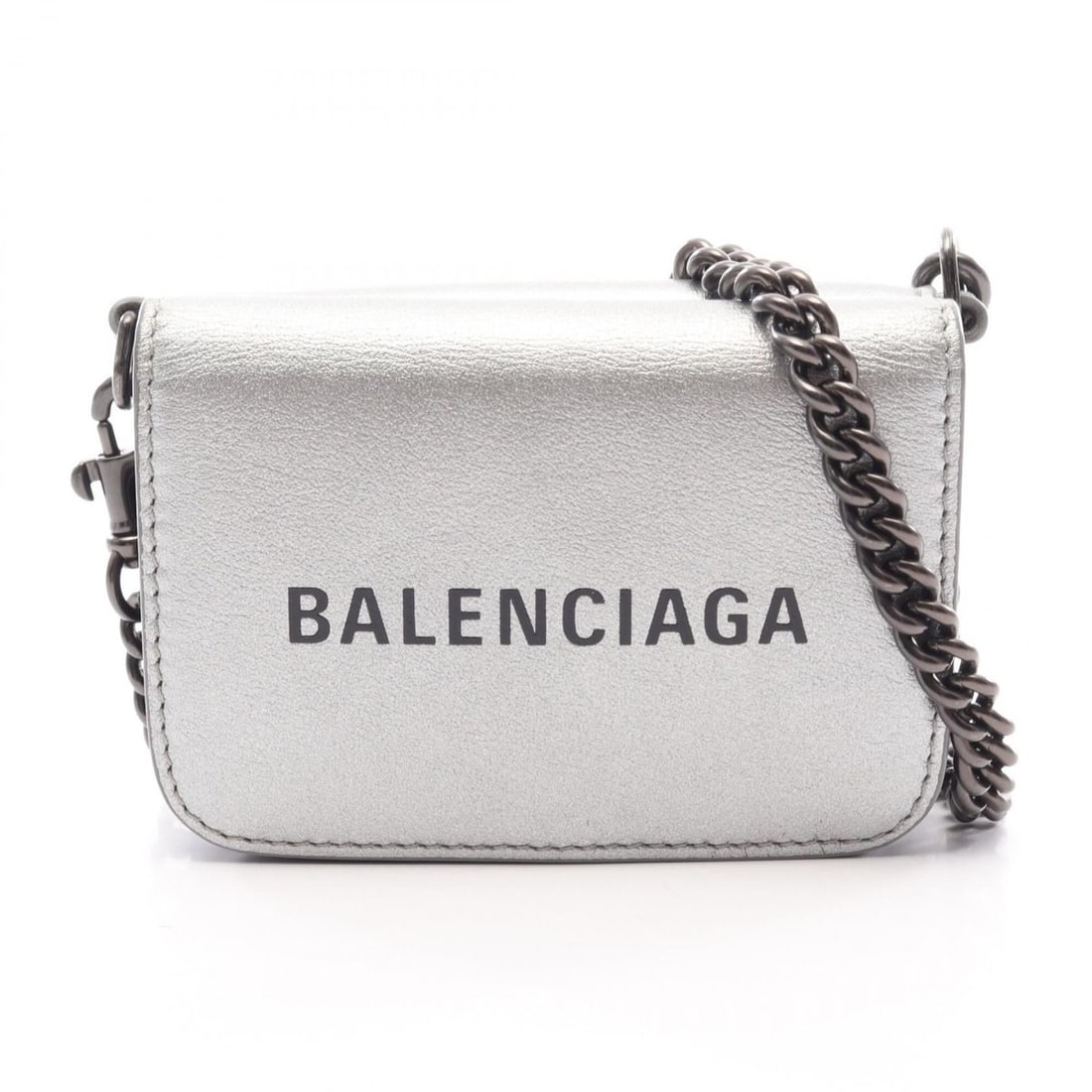 Balenciaga Cash Mini Wallet Chain Grained Leather Tri-fold Women's Silver Tone 618145: --- Catalog ---Category: SizeSize (HxWxD): 6.5cm x 9cm x 3cm / 2.55'' x 3.54'' x 1.18''Category: DesignType: Chain/Shoulder walletColor: SilverGender: WomenMaterial: Leather Category: GeneralMPN: 6181