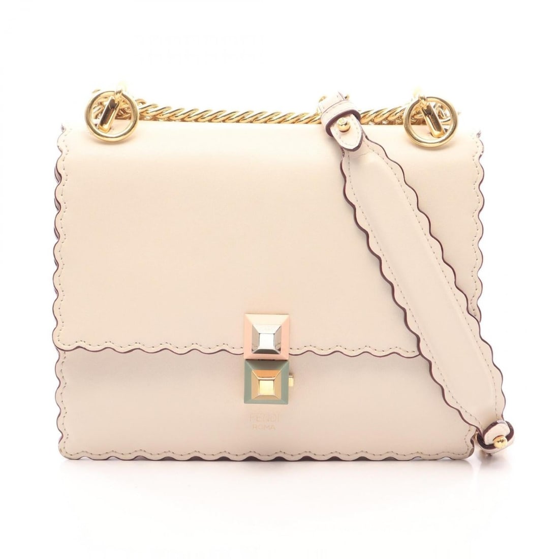 Fendi Mini Kan I Shoulder Bag/Handbag, Leather, Women's, Ivory (8M0381): --- Catalog ---Category: SizeSize (HxWxD): 16cm x 19cm x 4cm / 6.29'' x 7.48'' x 1.57''Category: DesignType: Handbag, Shoulder bagColor: IvoryGender: WomenMaterial: Leather Category: GeneralMPN: 8M038